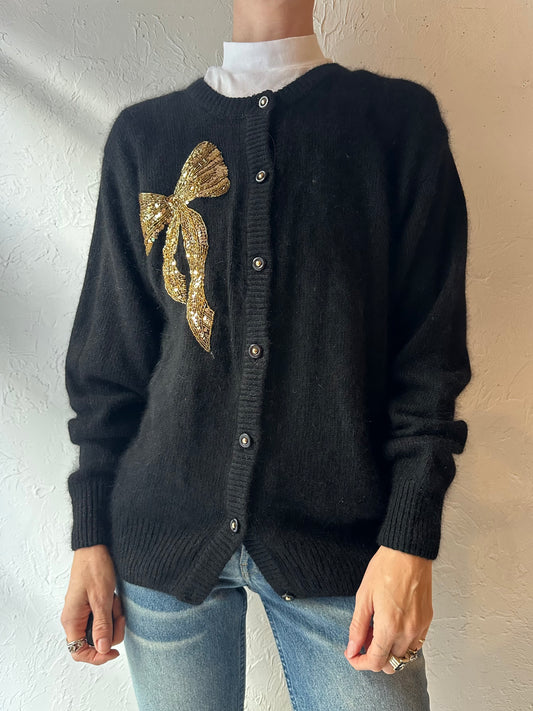 90s 'Santoria' Black Sequin Cardgian / Medium