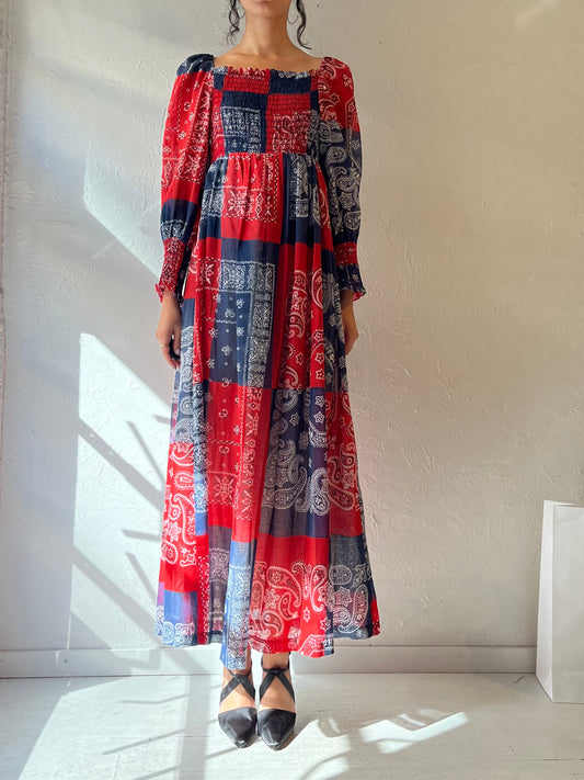 70s Patchwork Bandana Dress / Small