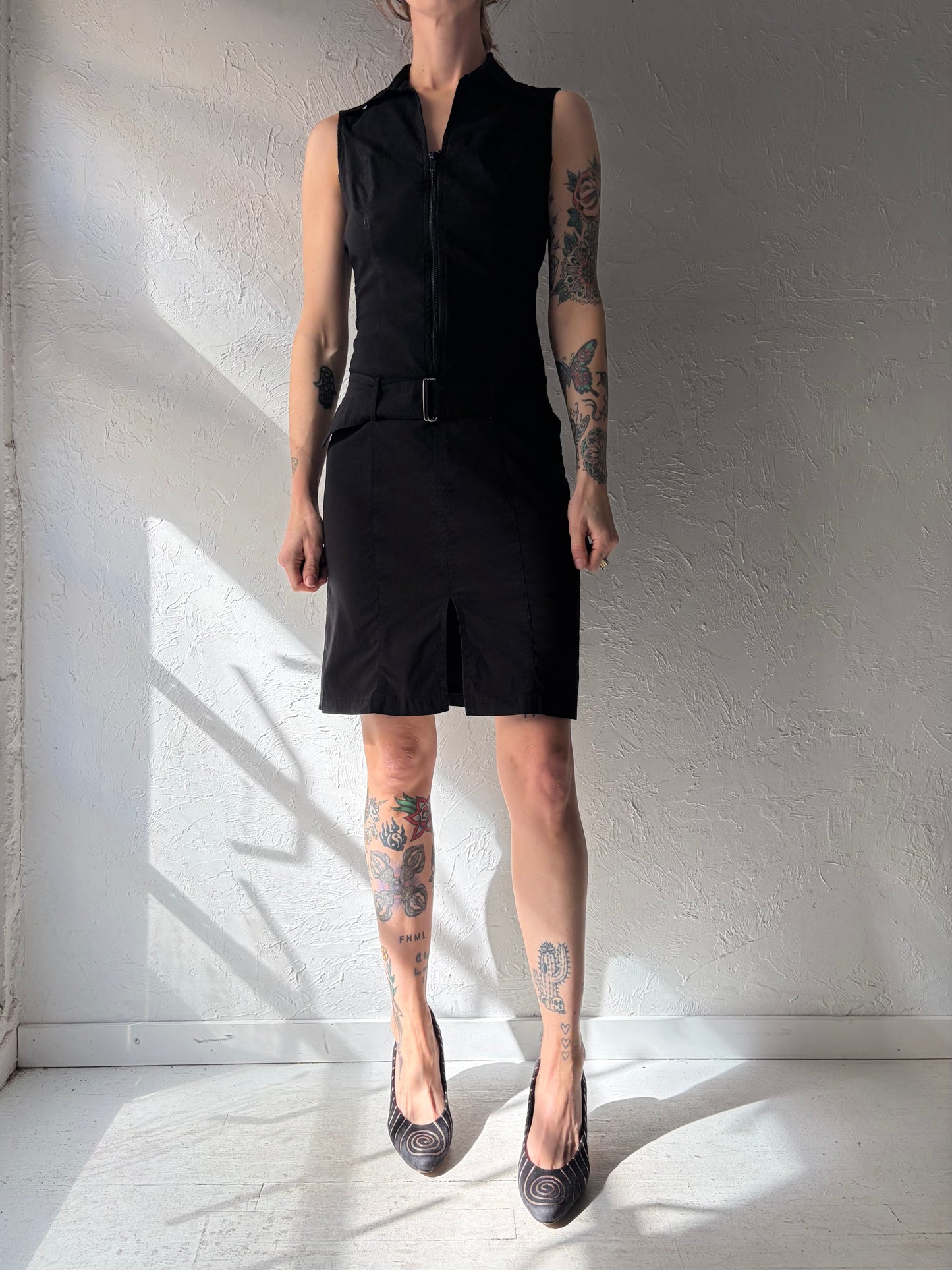 Y2k 'Jeri-Mo' Black Fitted Dark Academia Midi Dress / Small