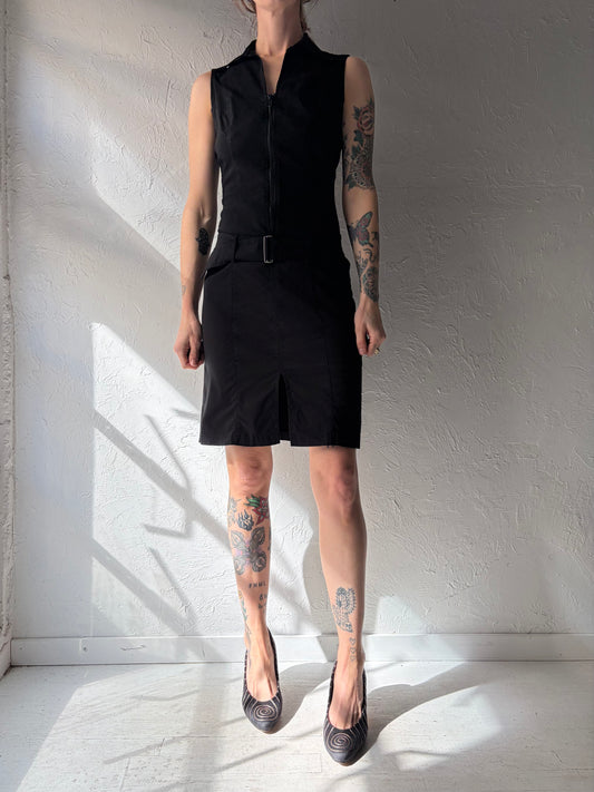 Y2k 'Jeri-Mo' Black Fitted Dark Academia Midi Dress / Small
