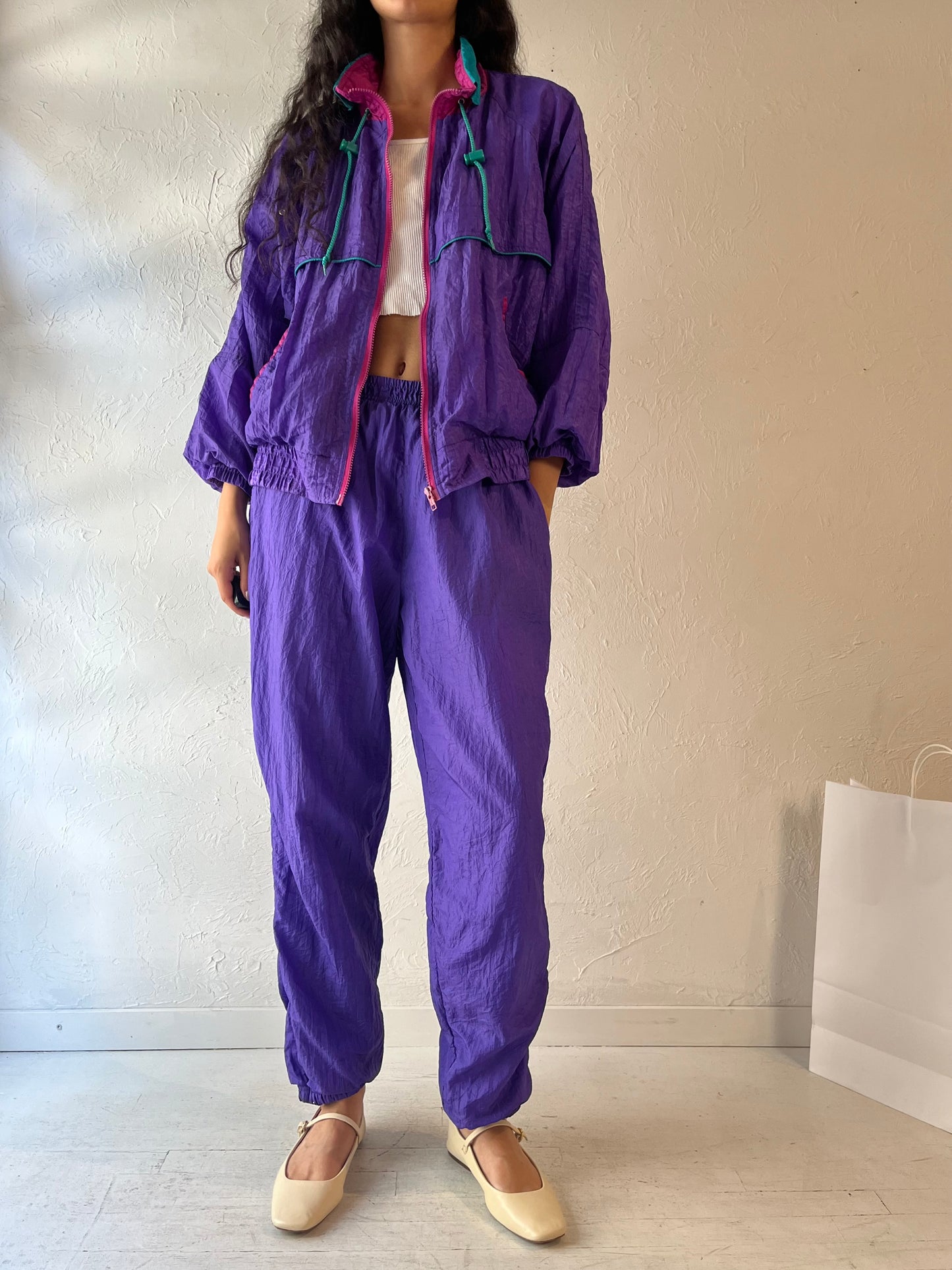 90s 'Forteza' Purple Nylon Track Suit / Medium