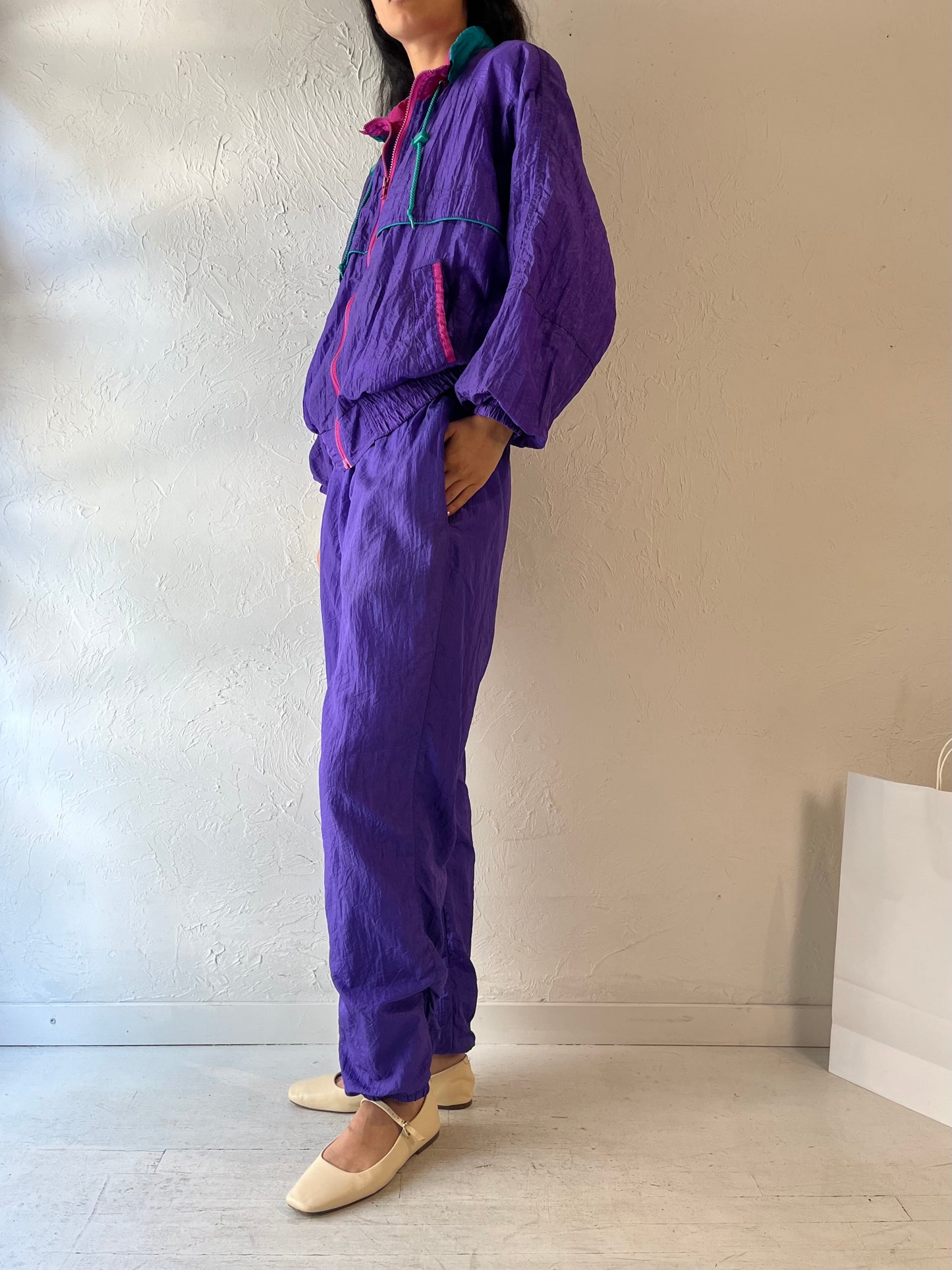 90s 'Forteza' Purple Nylon Track Suit / Medium