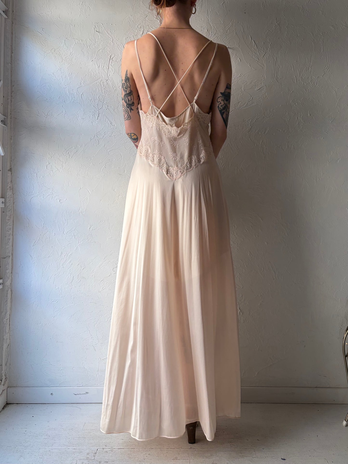 80s 'Vanity Fair' Pink Lacey Maxi Slip Dress / Small