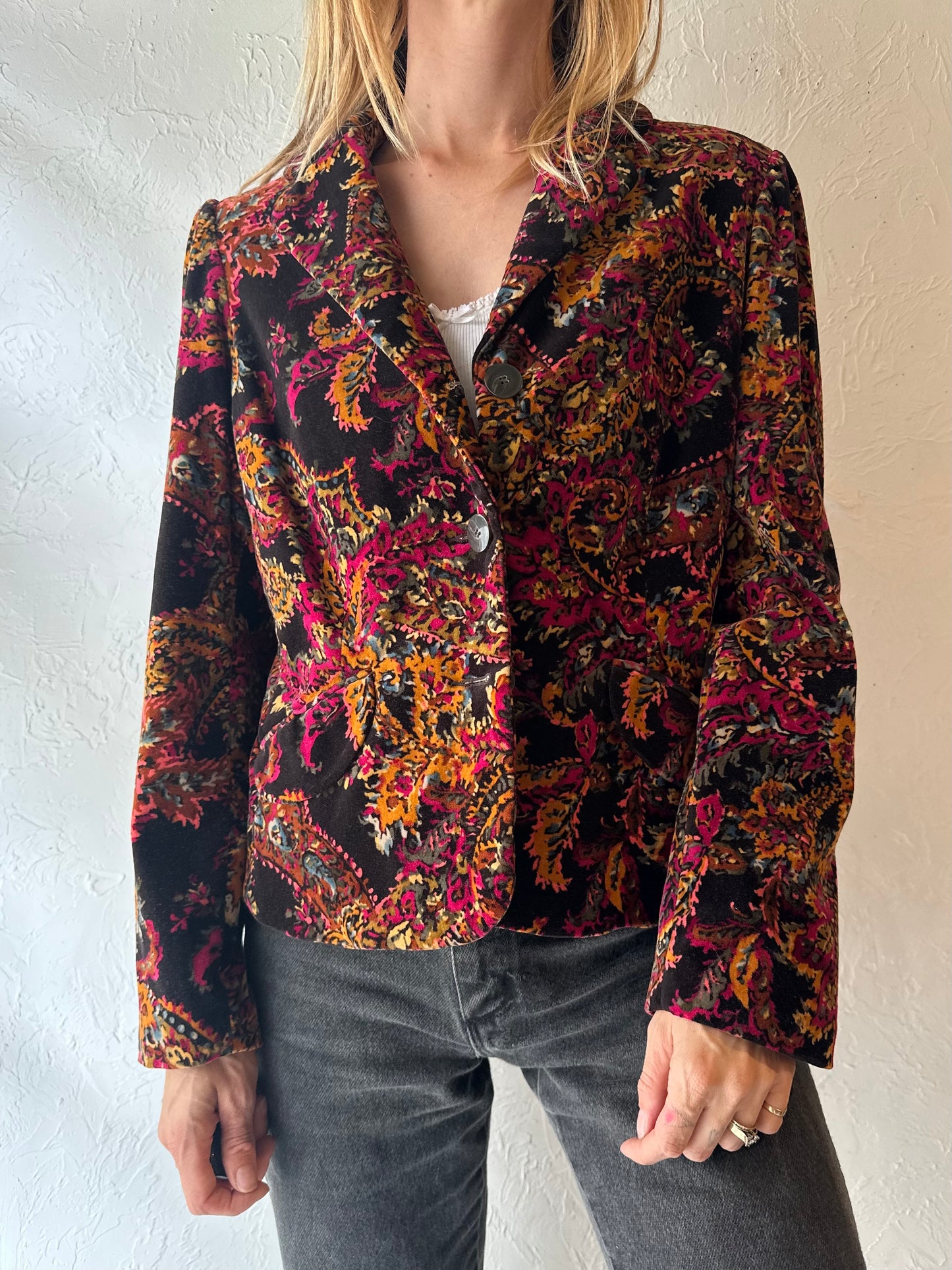 90s ‘Liz Claiborne’ Velvet Floral Blazer Jacket / Medium