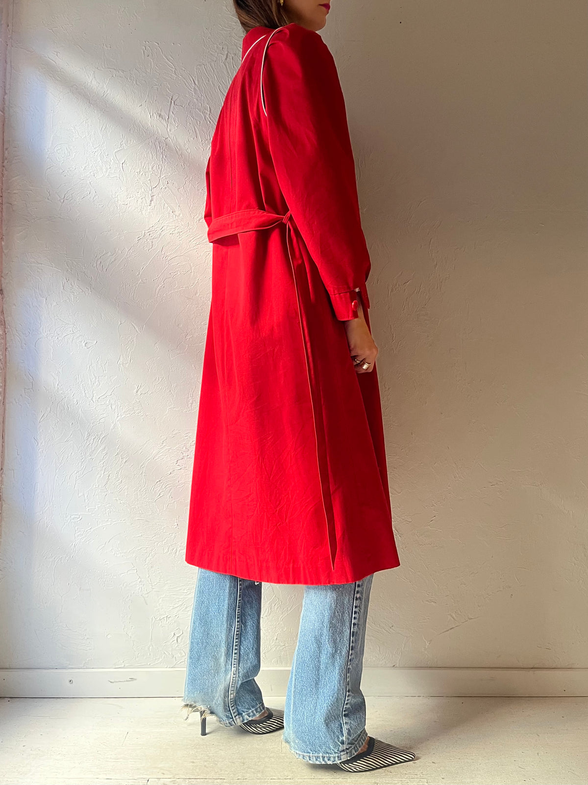 90s 'Collection Elegante' Red Minimalist Academia Trench Coat / Small