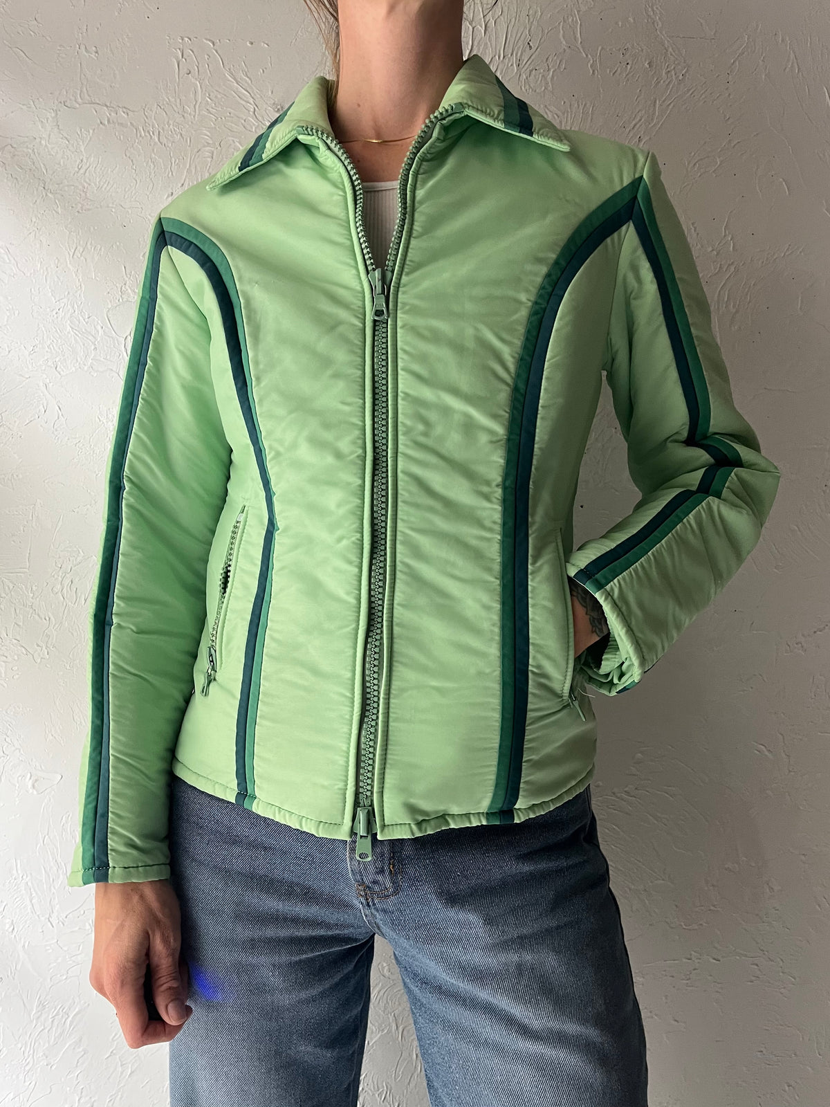 70s 'Innsbruck' Green Winter Puffer Jacket / Small