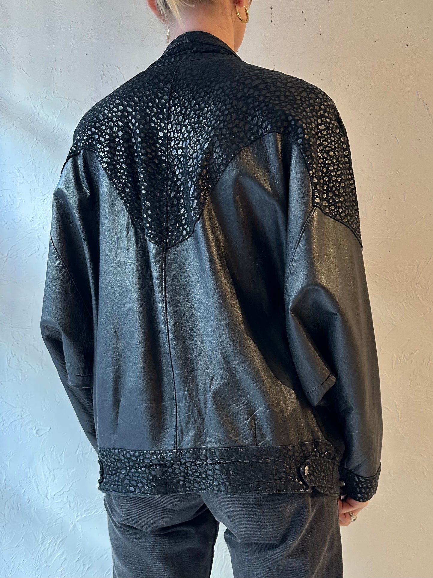 80s ‘Genuine Leather’ Black Jacket / Large