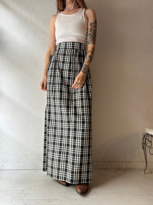 Vintage Handmade Black Plaid Maxi Skirt / Small