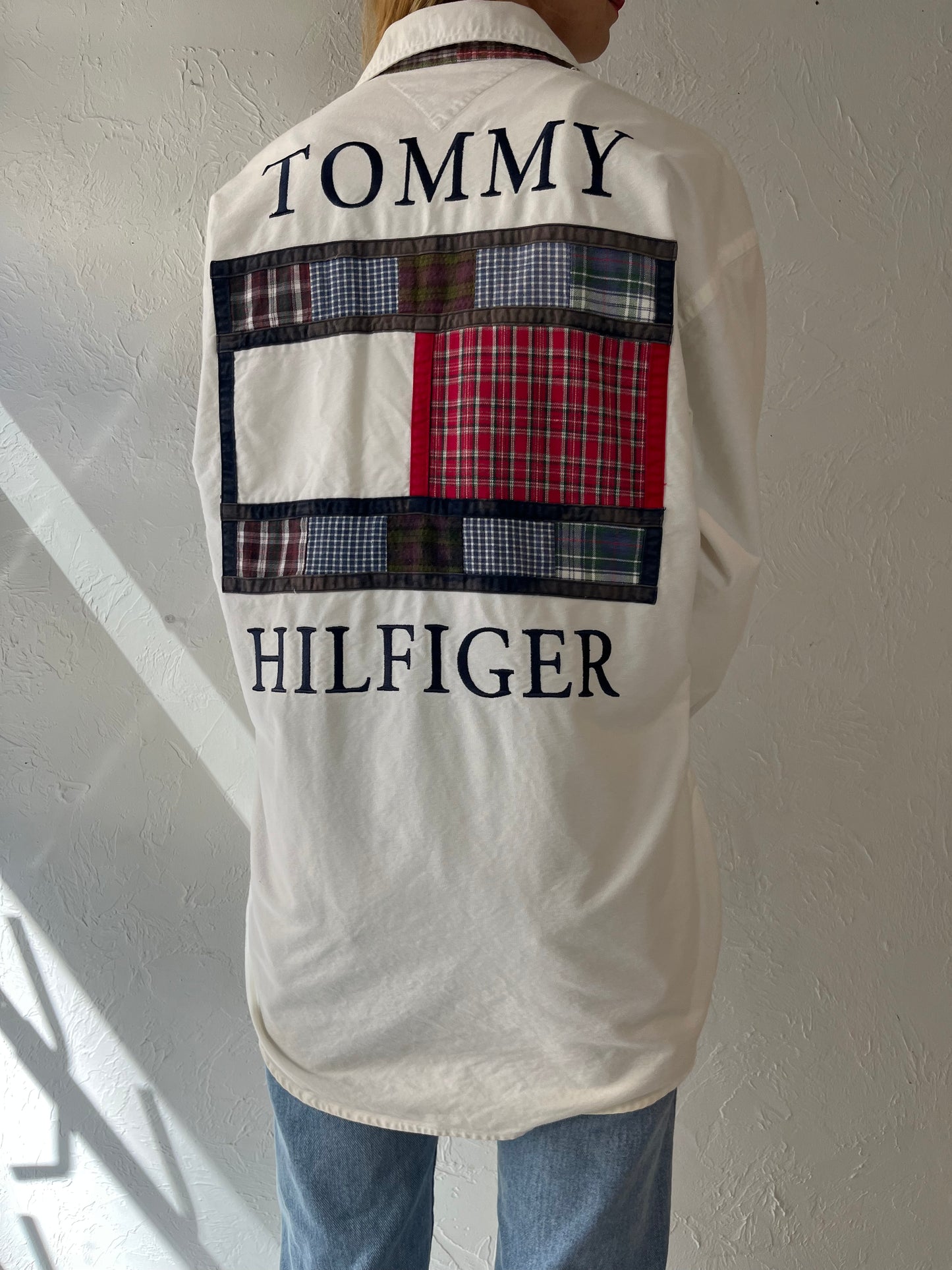 Y2K 'Tommy Hilfiger' White Monogram Button Up Shirt / Small