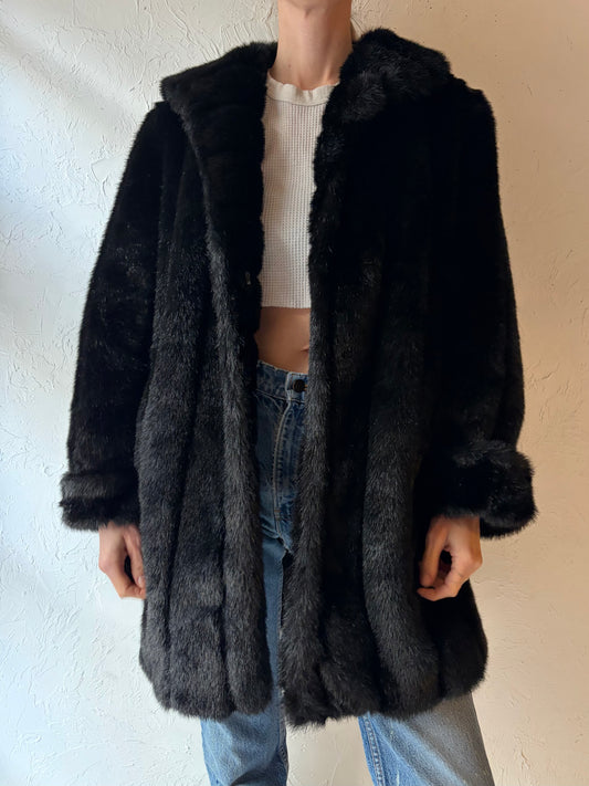 90s 'Dennis Basso' Black Faux Fur Jacket / XS
