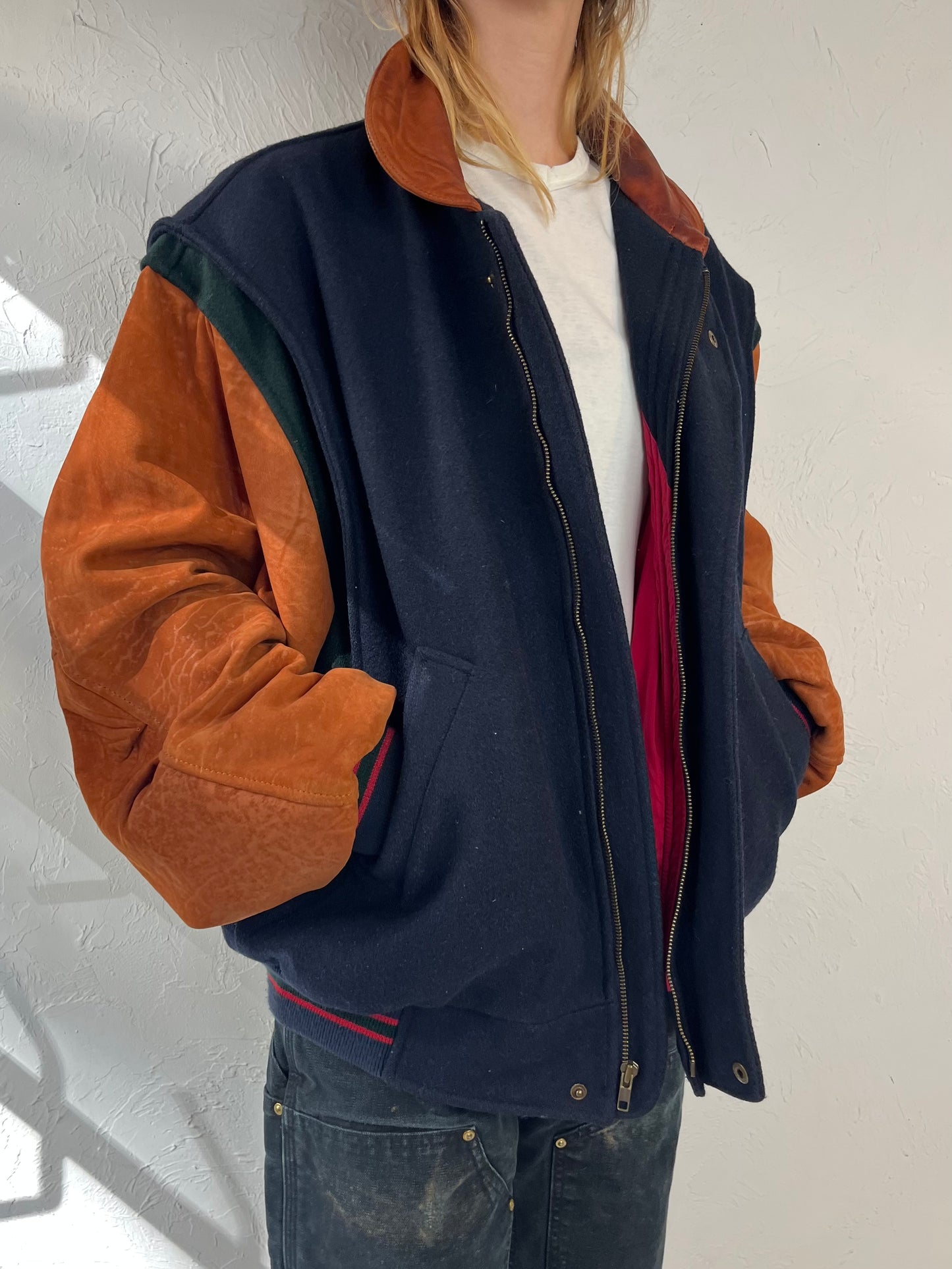 90s Wool Nylon Suede Bomber Jacket / Medium