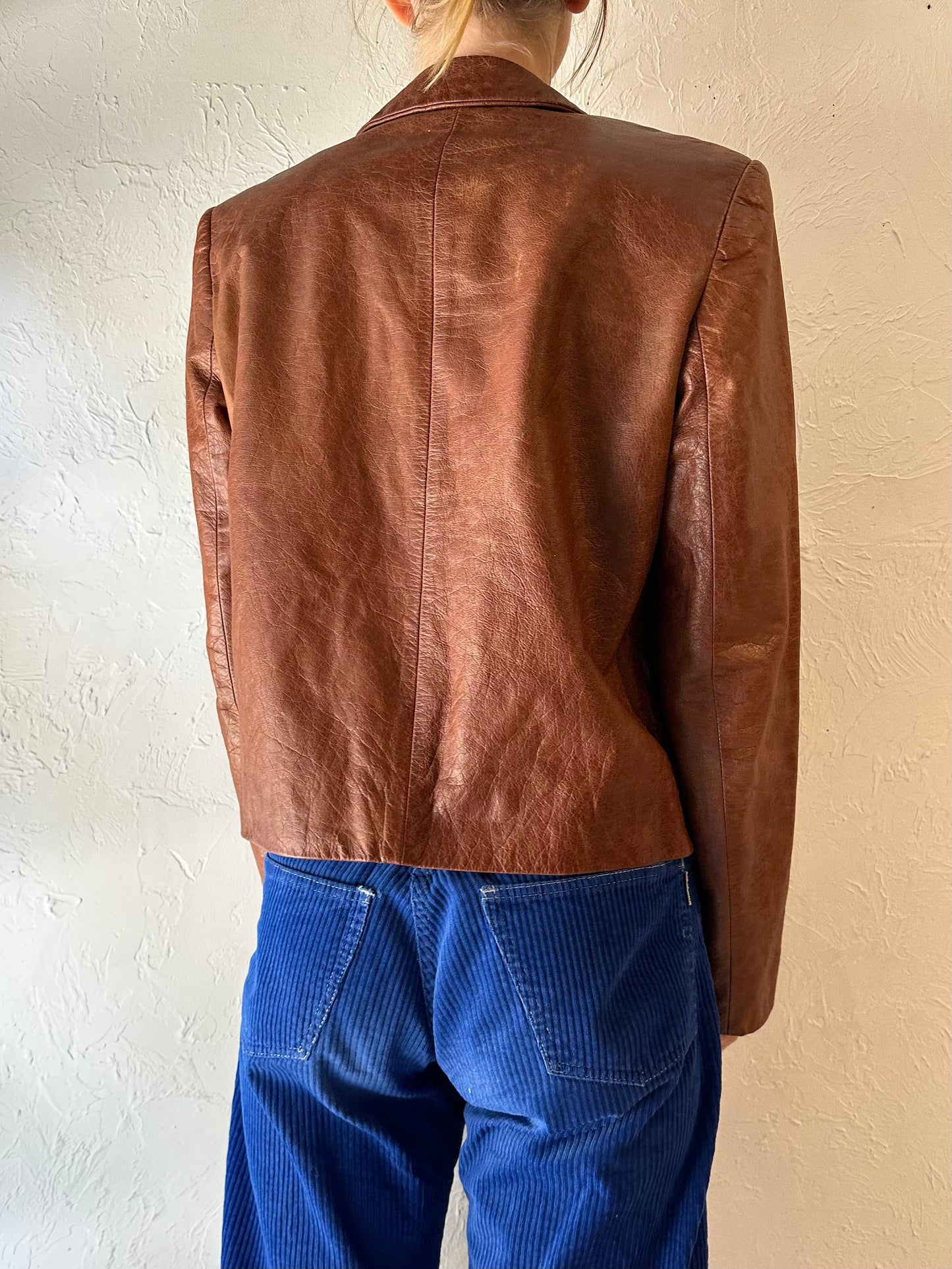 90s 'Michael Kors' Brown Leather Jacket / Small