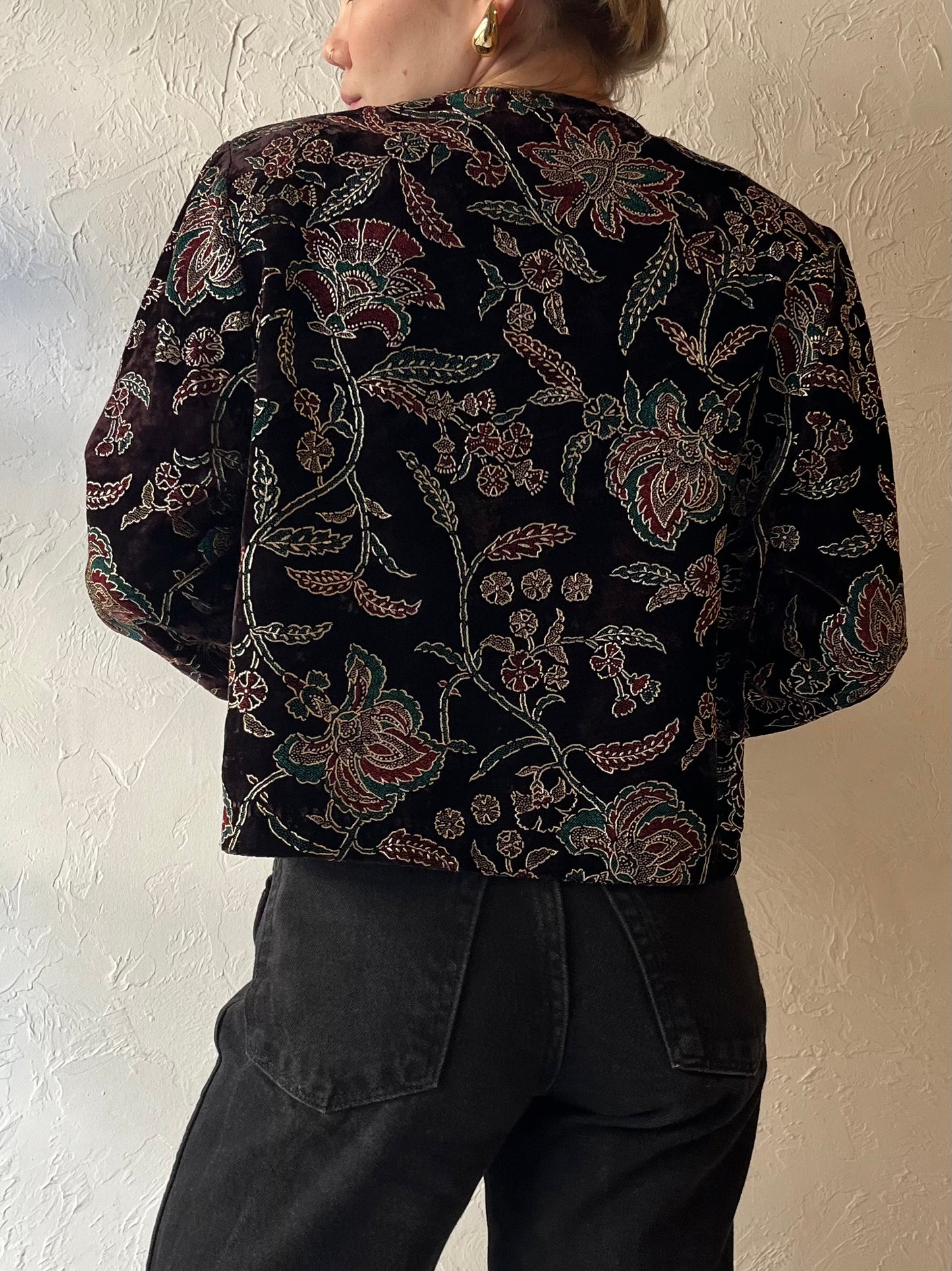 90s ‘Tres Paquette’ Floral Velvet Jacket / Medium