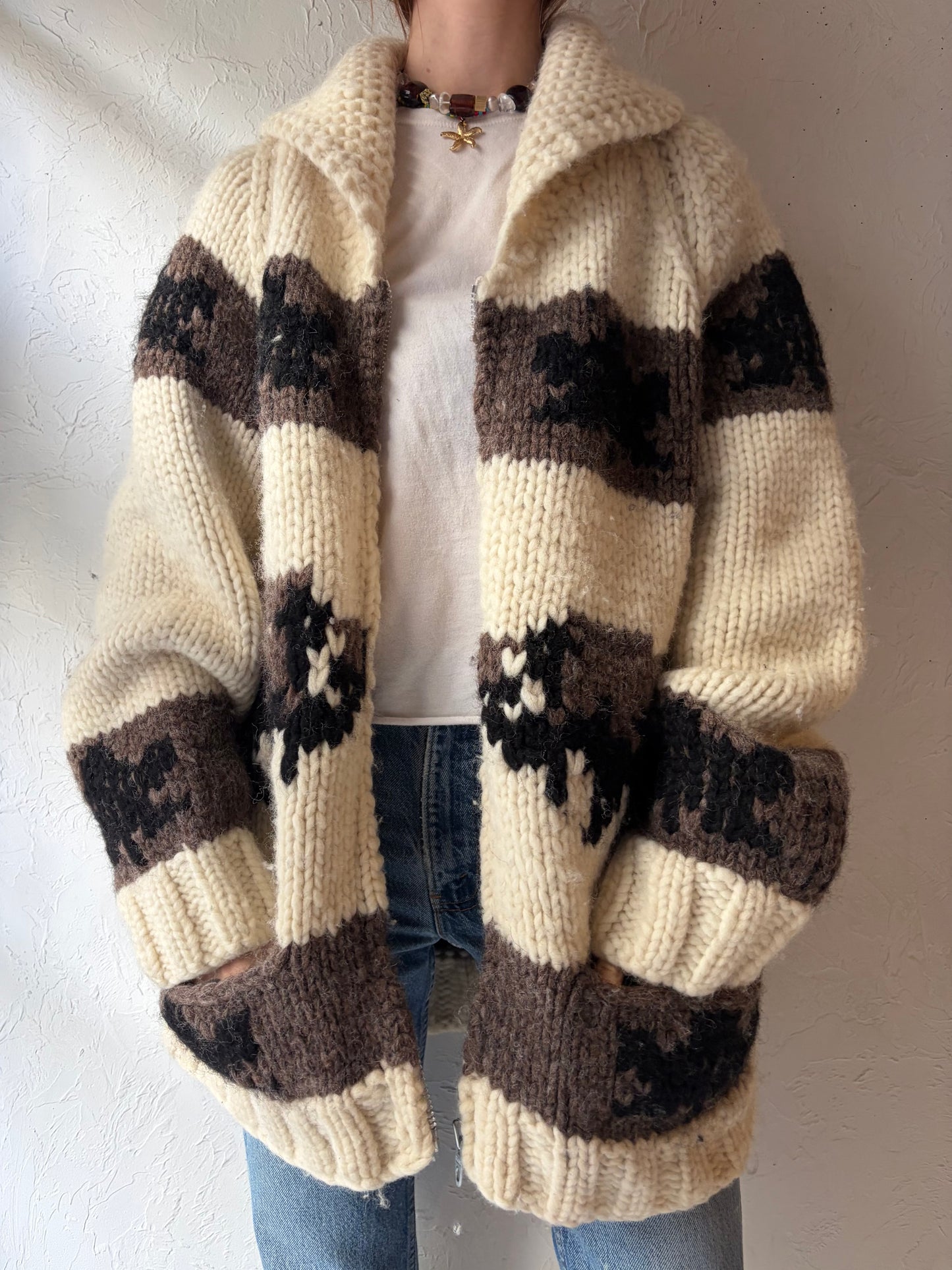 Vintage Hand Knit Wool Bull Sweater / XL