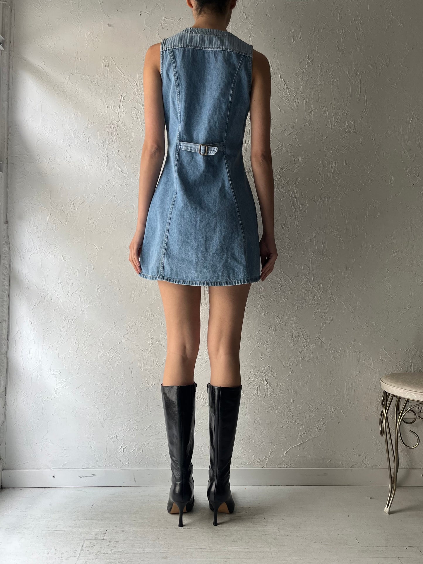 90s 'Nevada' Button Denim Western Mini Dress / Small