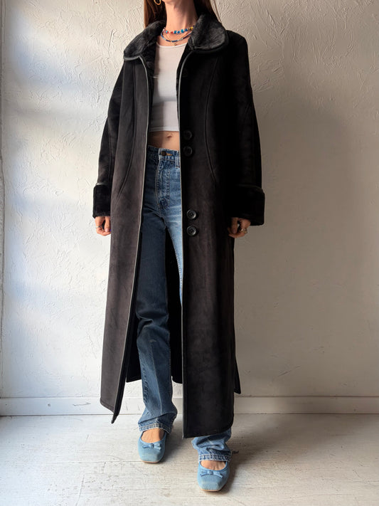 Vintage 'Pizazz' Black Micro Suede Coat / Small