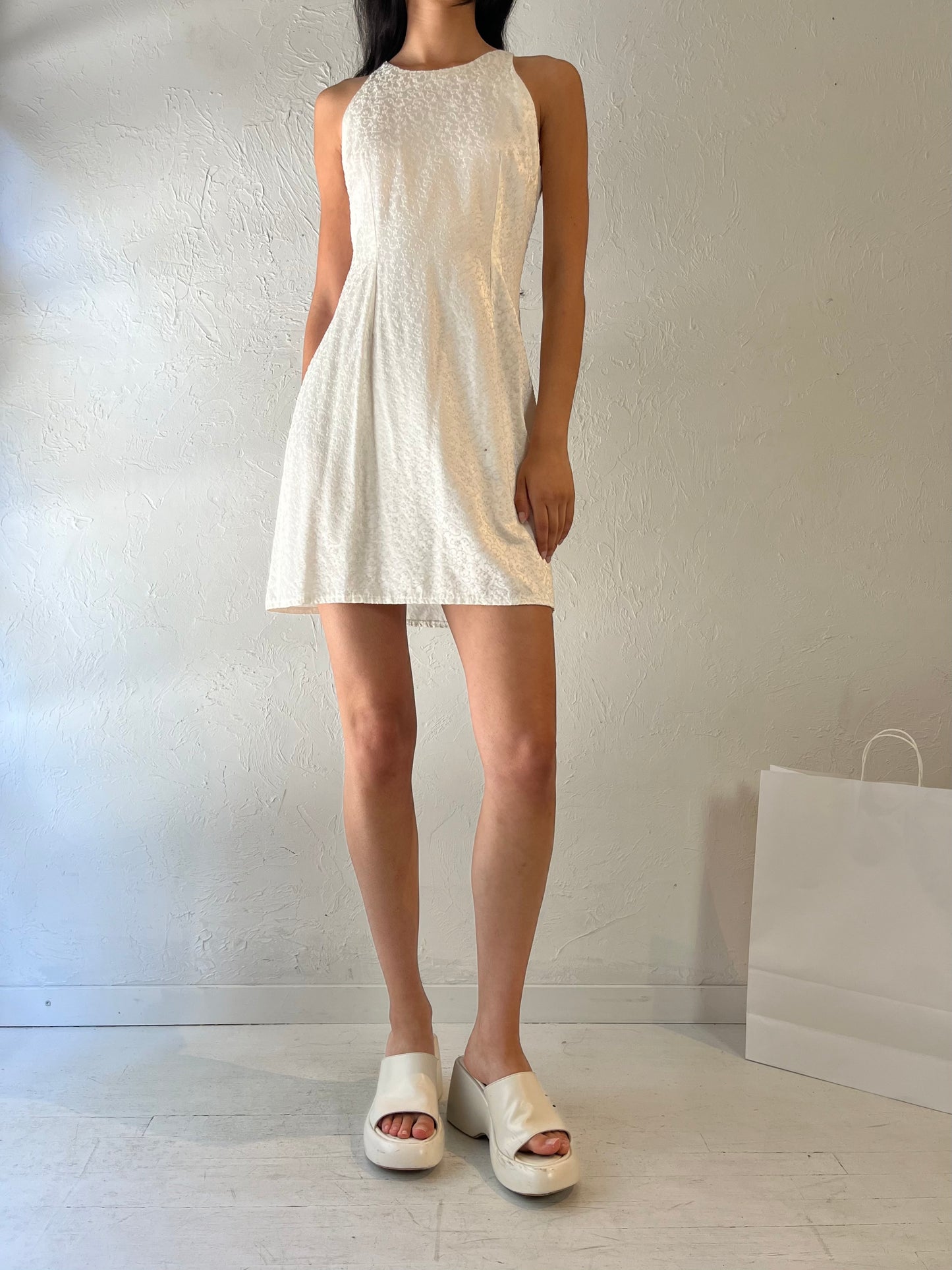 90s 'Hip Chic' White Burnt Velvet Mini dress / Small