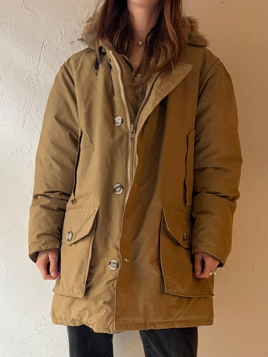 60s 'Woolrich' Retro Goose Down Polar Parka / Vintage 1960s Tan Puffy Artic Winter Coat / Large