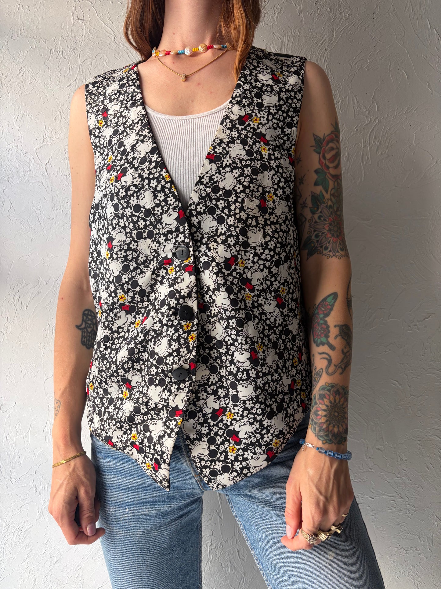 80s 'Mickey & CO.' Black Mickey Mouse Novelty Print Retro Vest / Medium