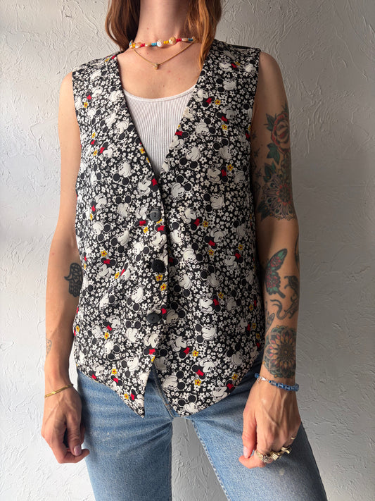 80s 'Mickey & CO.' Black Mickey Mouse Novelty Print Retro Vest / Medium