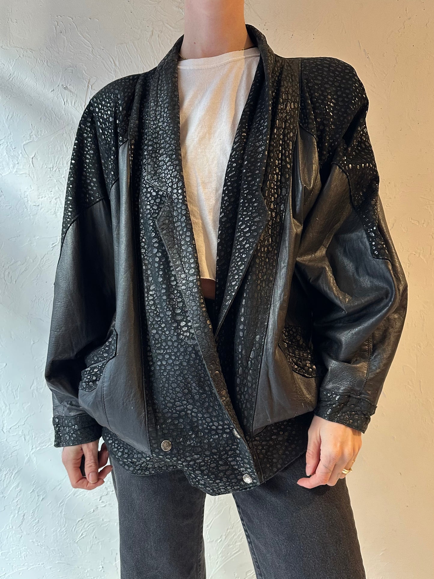 80s ‘Genuine Leather’ Black Jacket / Large