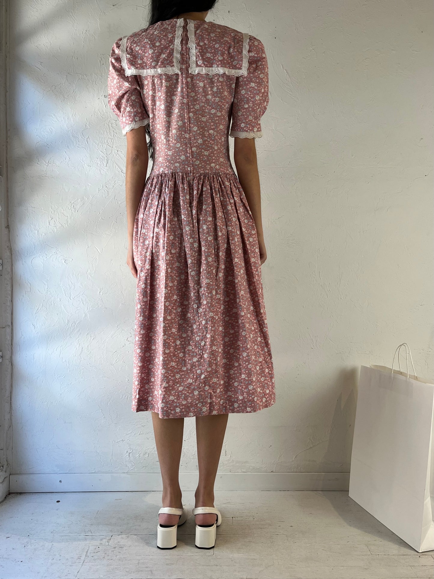 Vintage Handmade Pink Floral Dress / Small