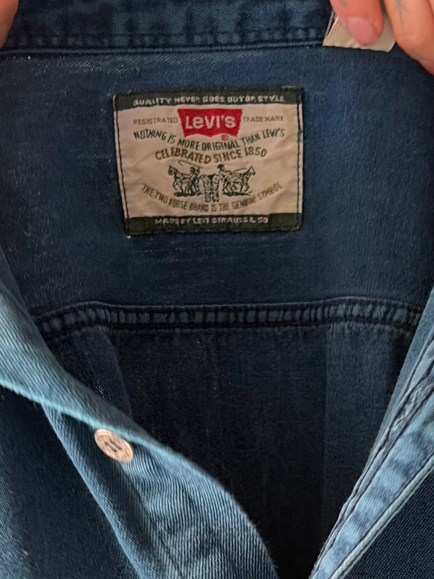90s 'Levis' Blue Button Up Denim Shirt / XL