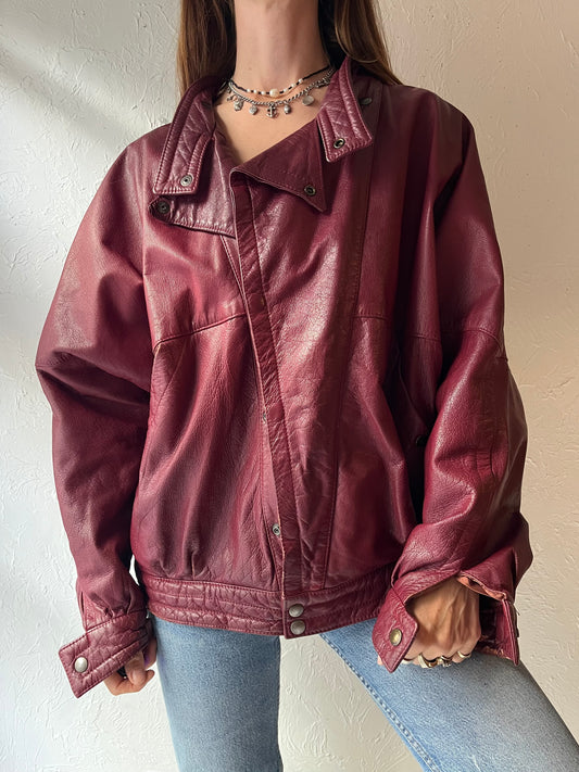 80s Burgundy Leather Jacket / Large