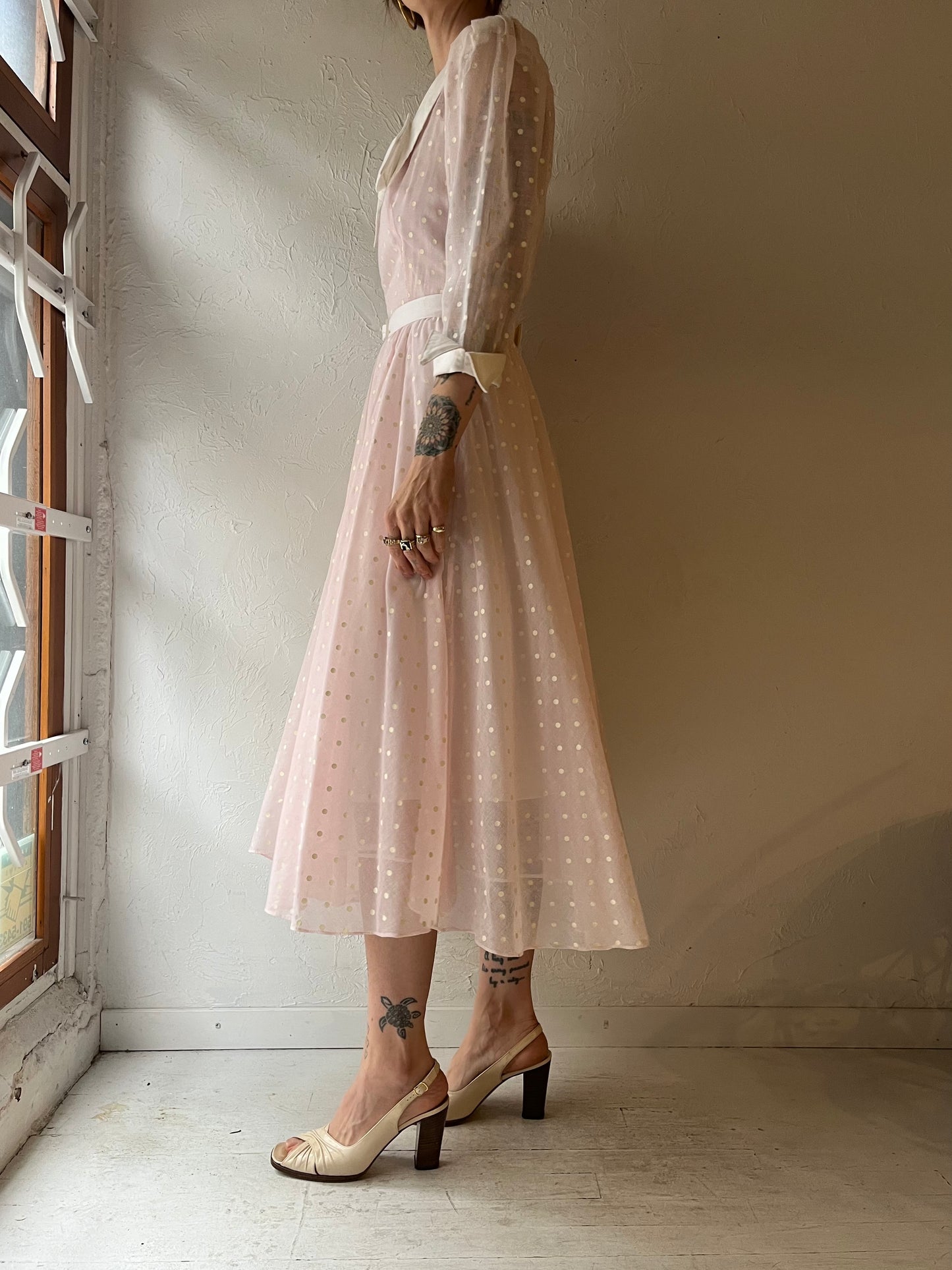 70s 'Junior Scene' Polka Dot Dress / Small