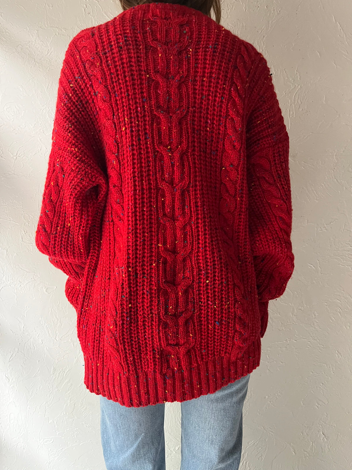 90s 'Agenda' Red Wool Oversized Cable Knit Winter Sweater / XL