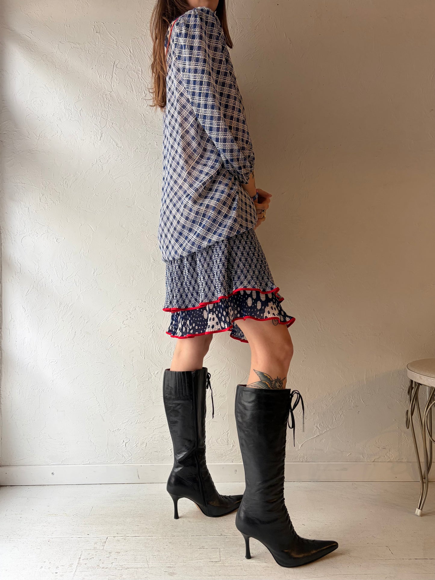 80s 'Dimensions Mosaic' Drop Waist Dress / Medium