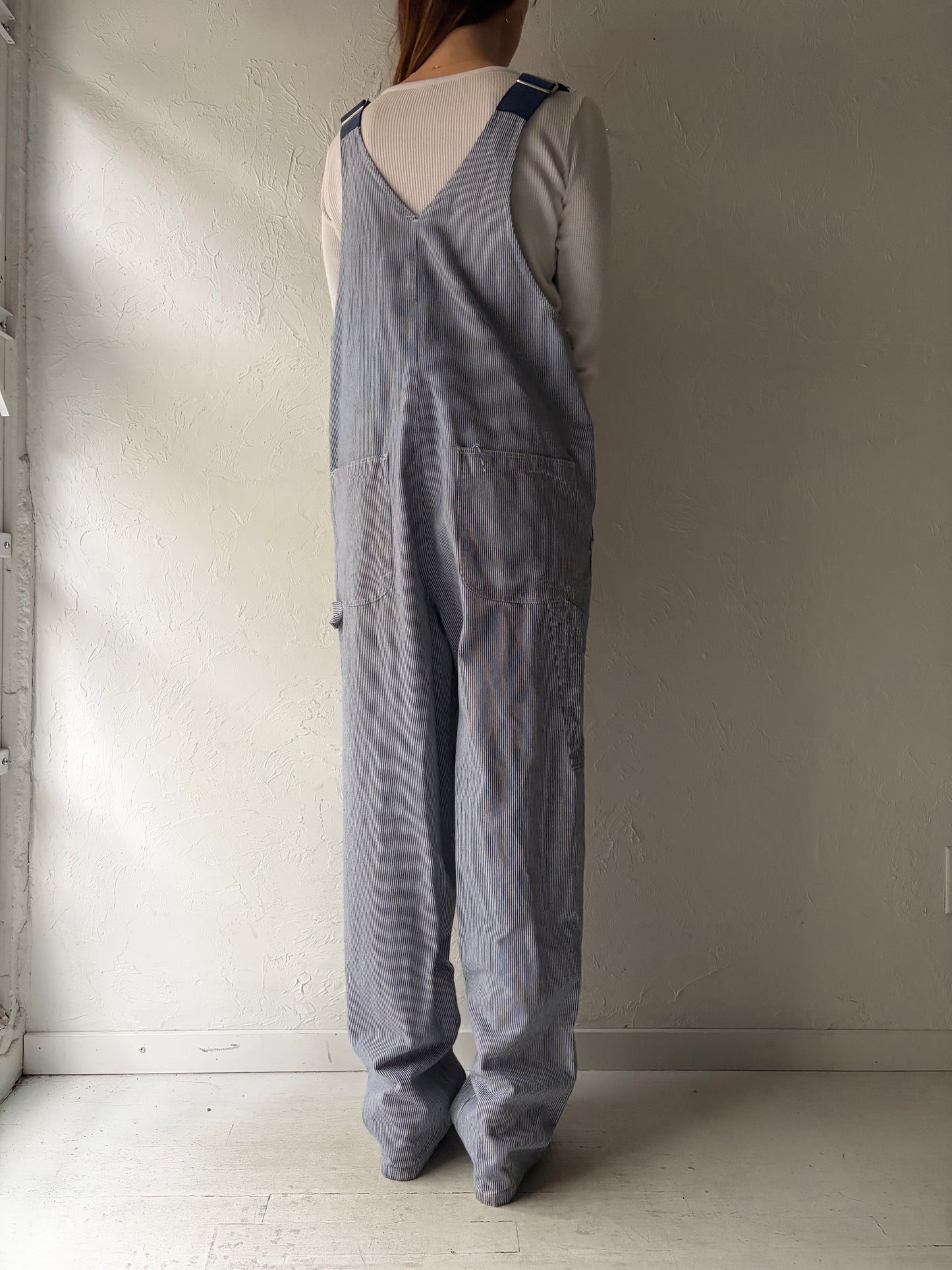 90s 'Champion' Pin Striped Denim Overalls / Vintage 1990s Cotton Workwear Coveralls /  Meidum