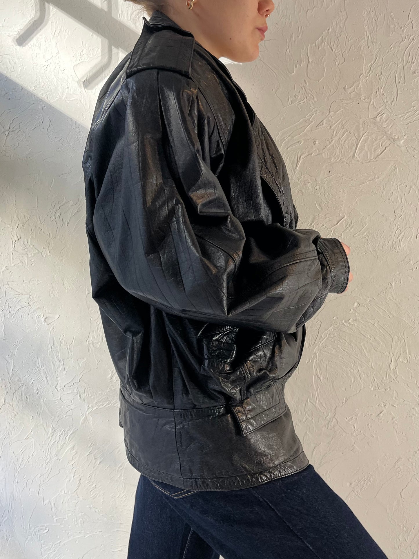 80s ‘Winlit’ Black Leather Jacket / Medium