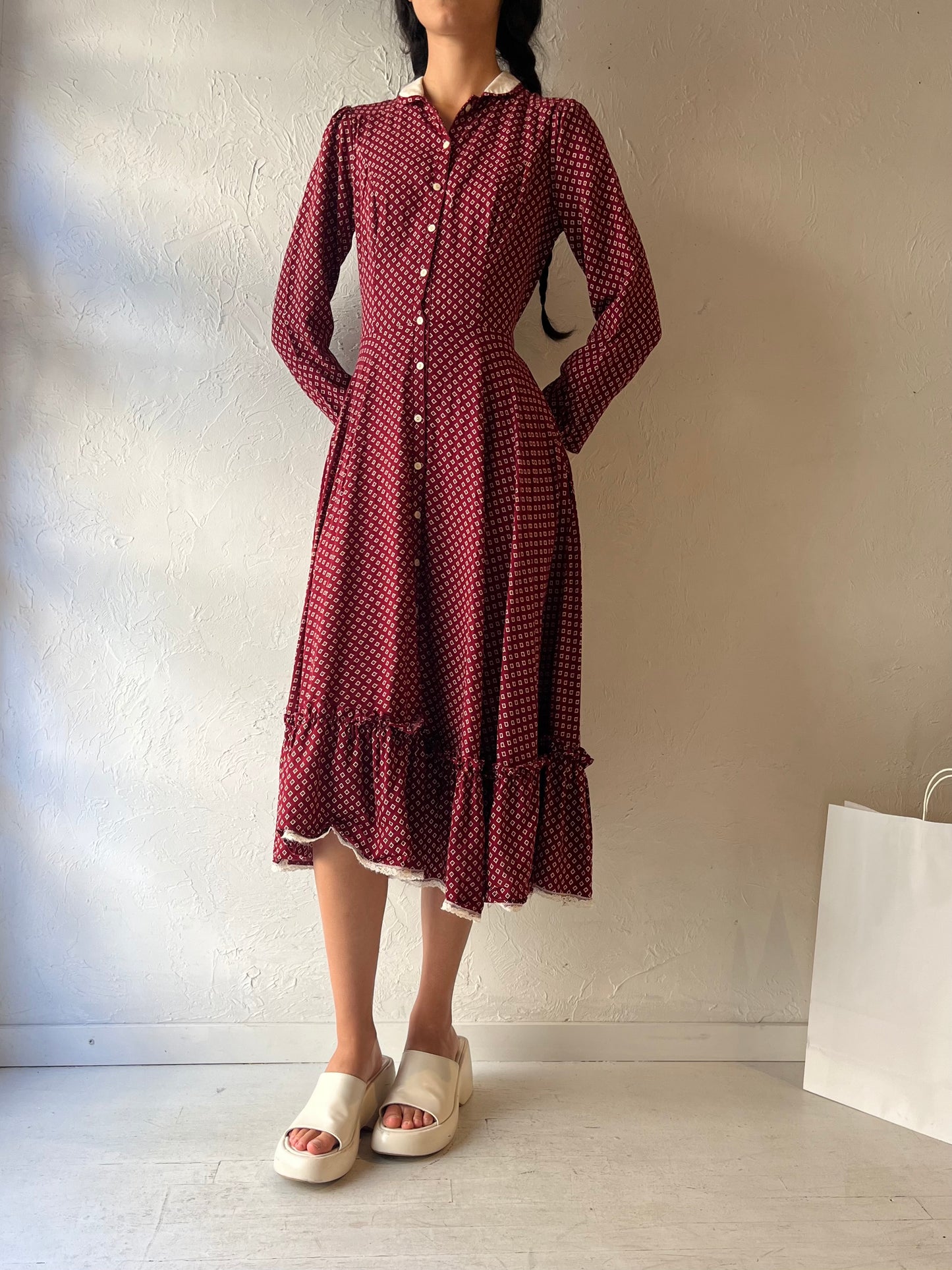 70s 'Gunne Sax' Long Sleeve Midi Dress / Small