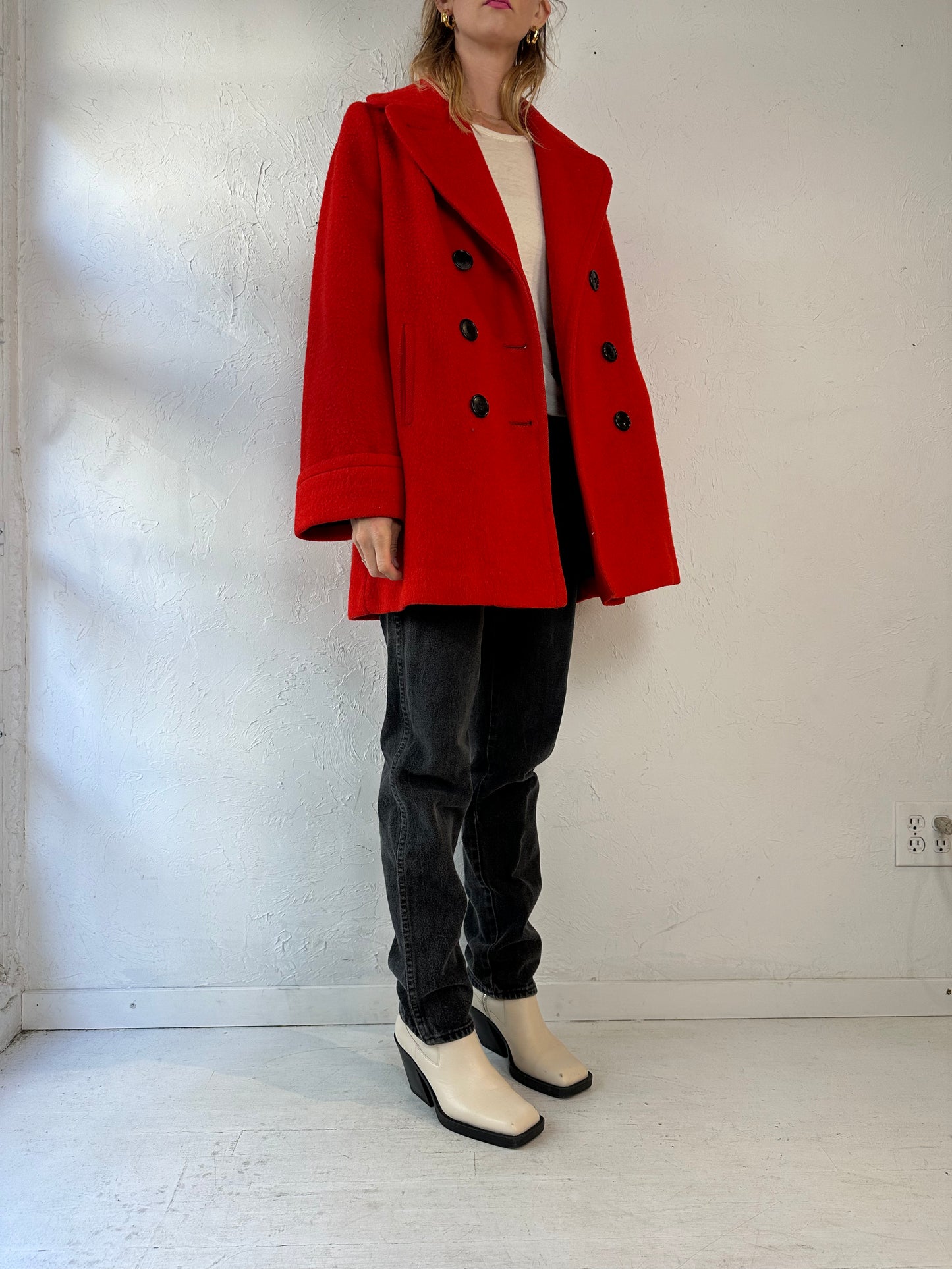 60s 70s 'Hudsons Bay' Red Blanket Coat / Medium