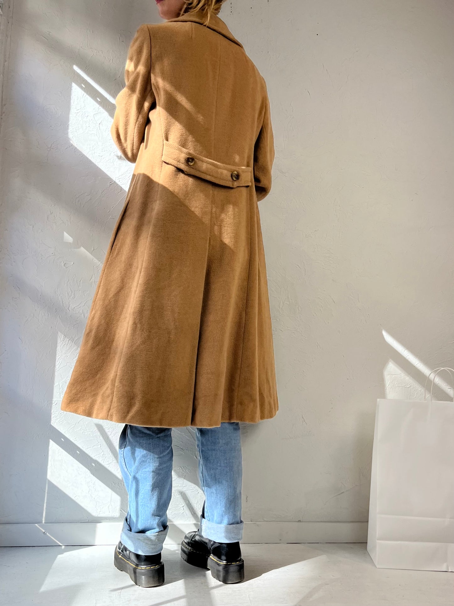 70s Tan Camels Hair Coat / Union Made / Small