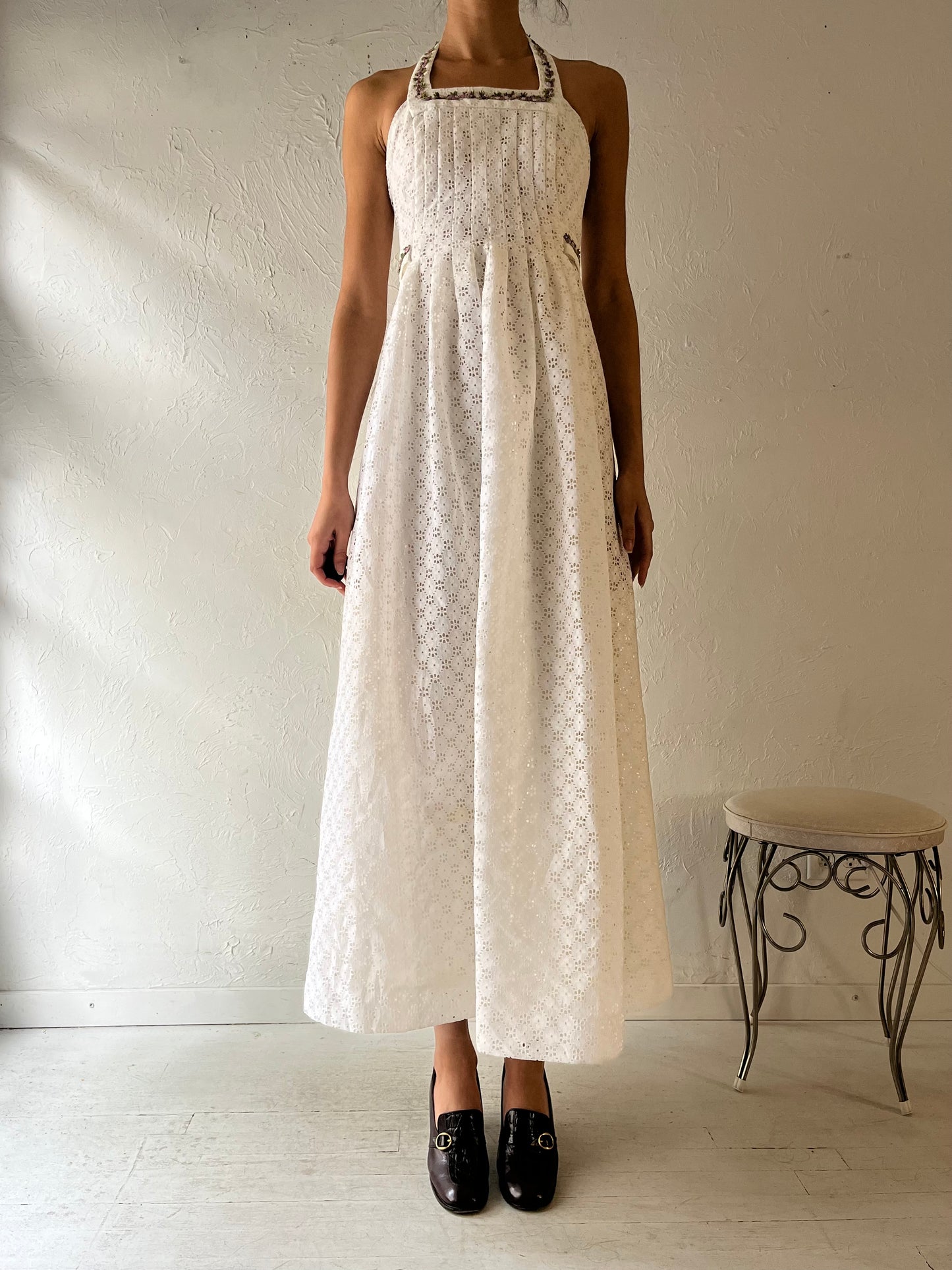 70s ‘Algo’ White Halter Maxi Dress / XSmall