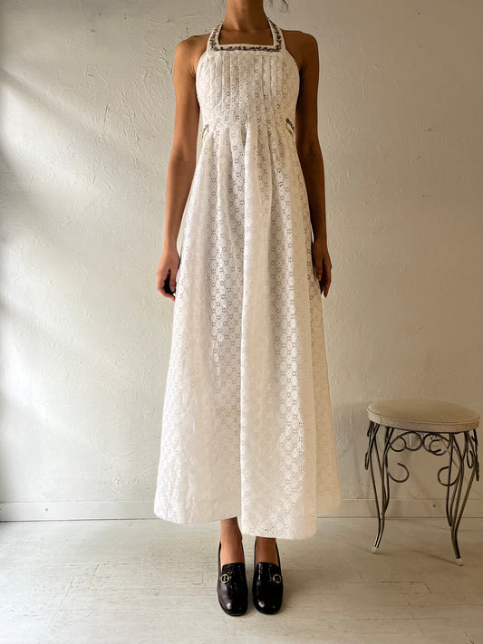 70s ‘Algo’ White Halter Maxi Dress / XSmall