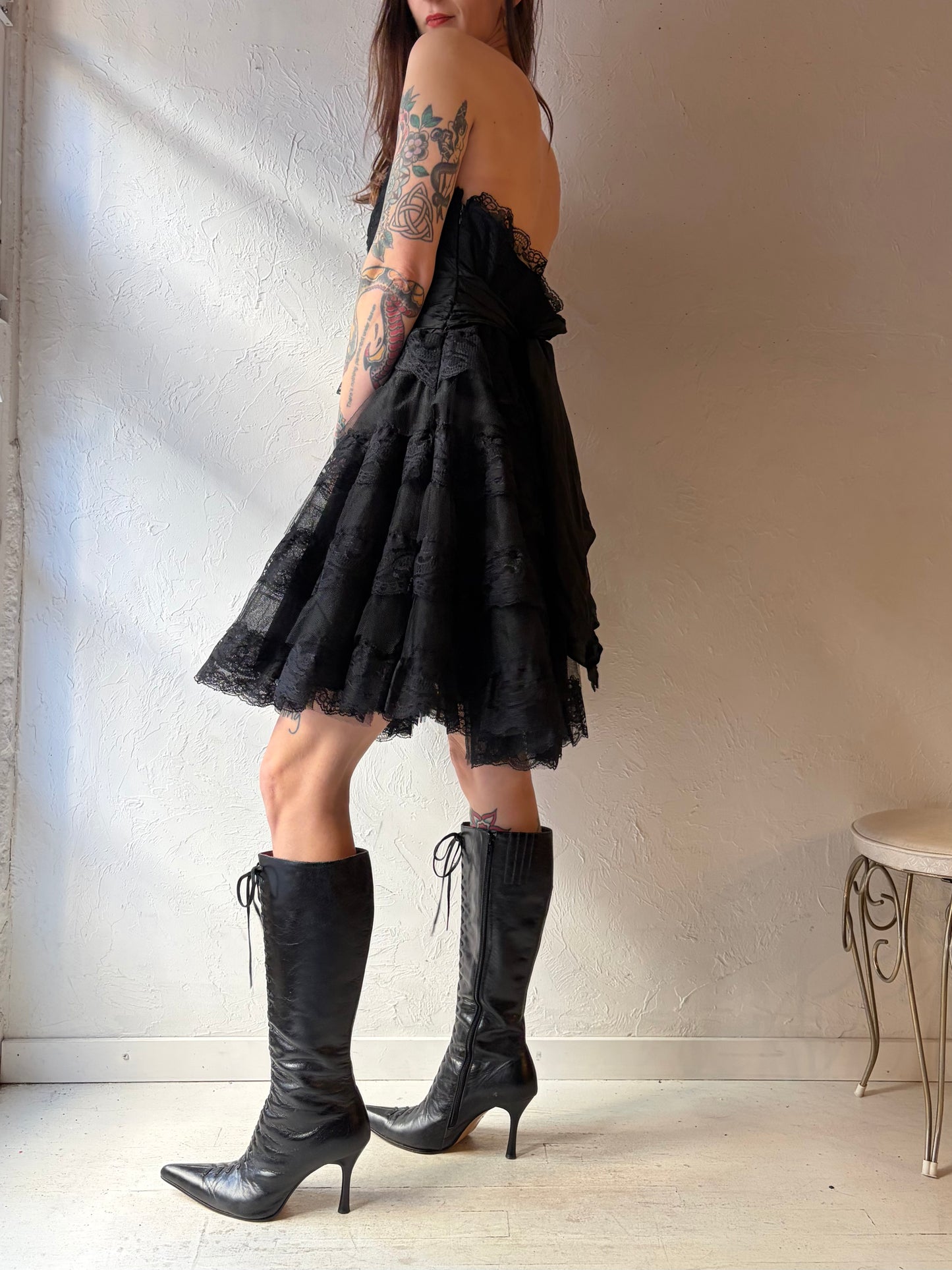 Y2k 'Betsey Johnson' Strapless Black Lace Dress / Medium