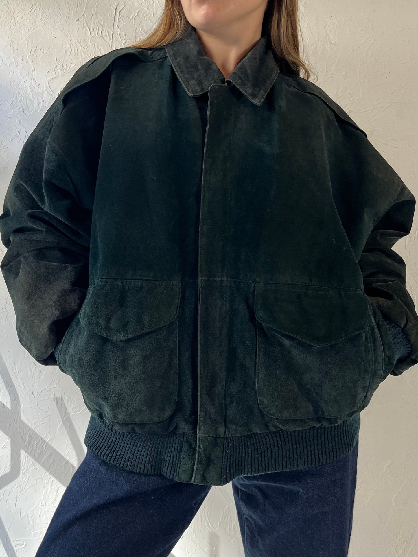 90s 'Middlebrook Park' Dark Green Suede Jacket / Small