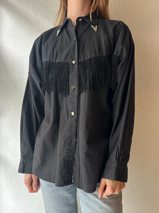 80s 'Lila Suilty' Black Western Fringe Shirt / Large