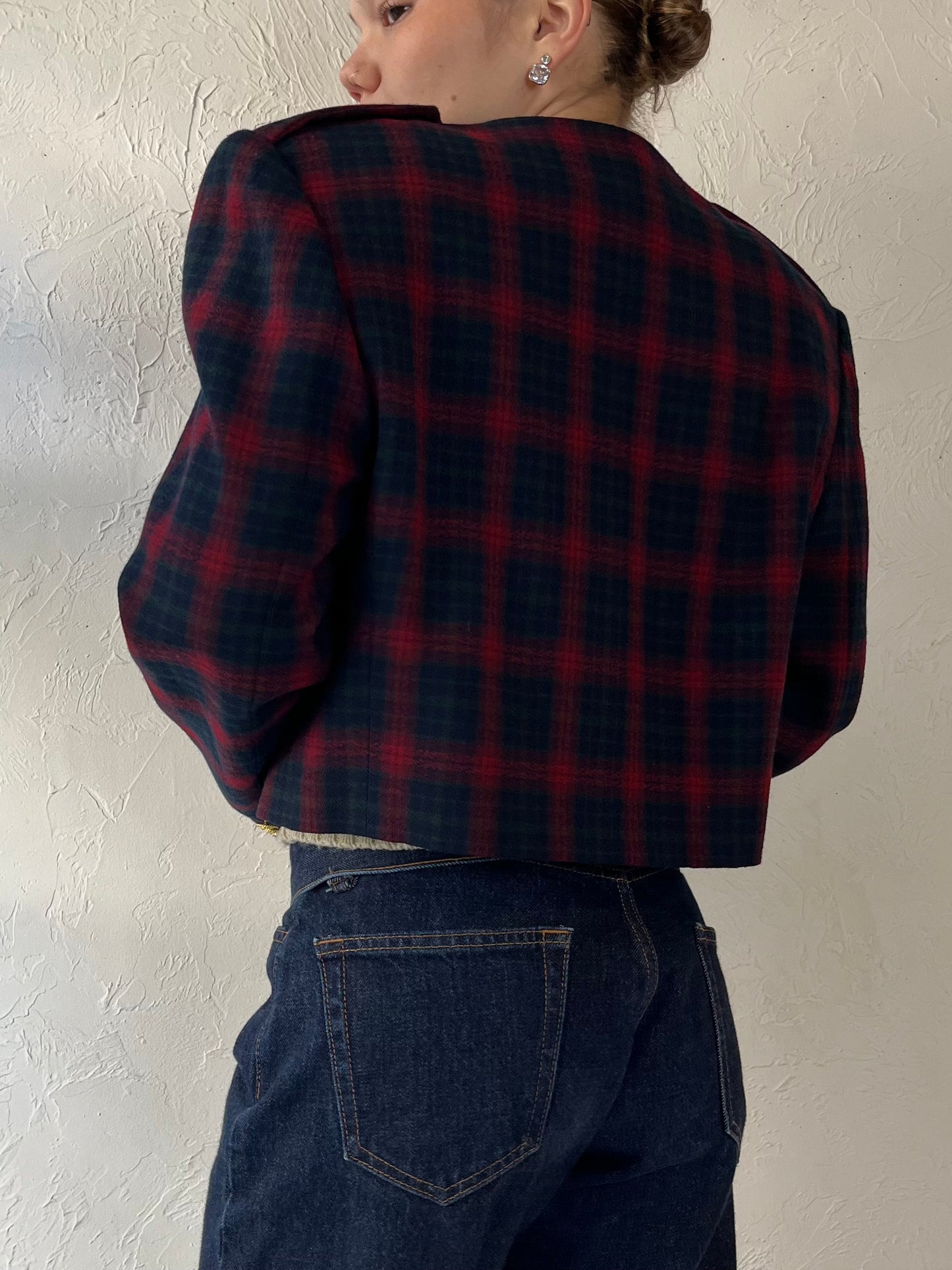 90s JH Collectibles’ Cropped Wool Plaid Jacket / Medium