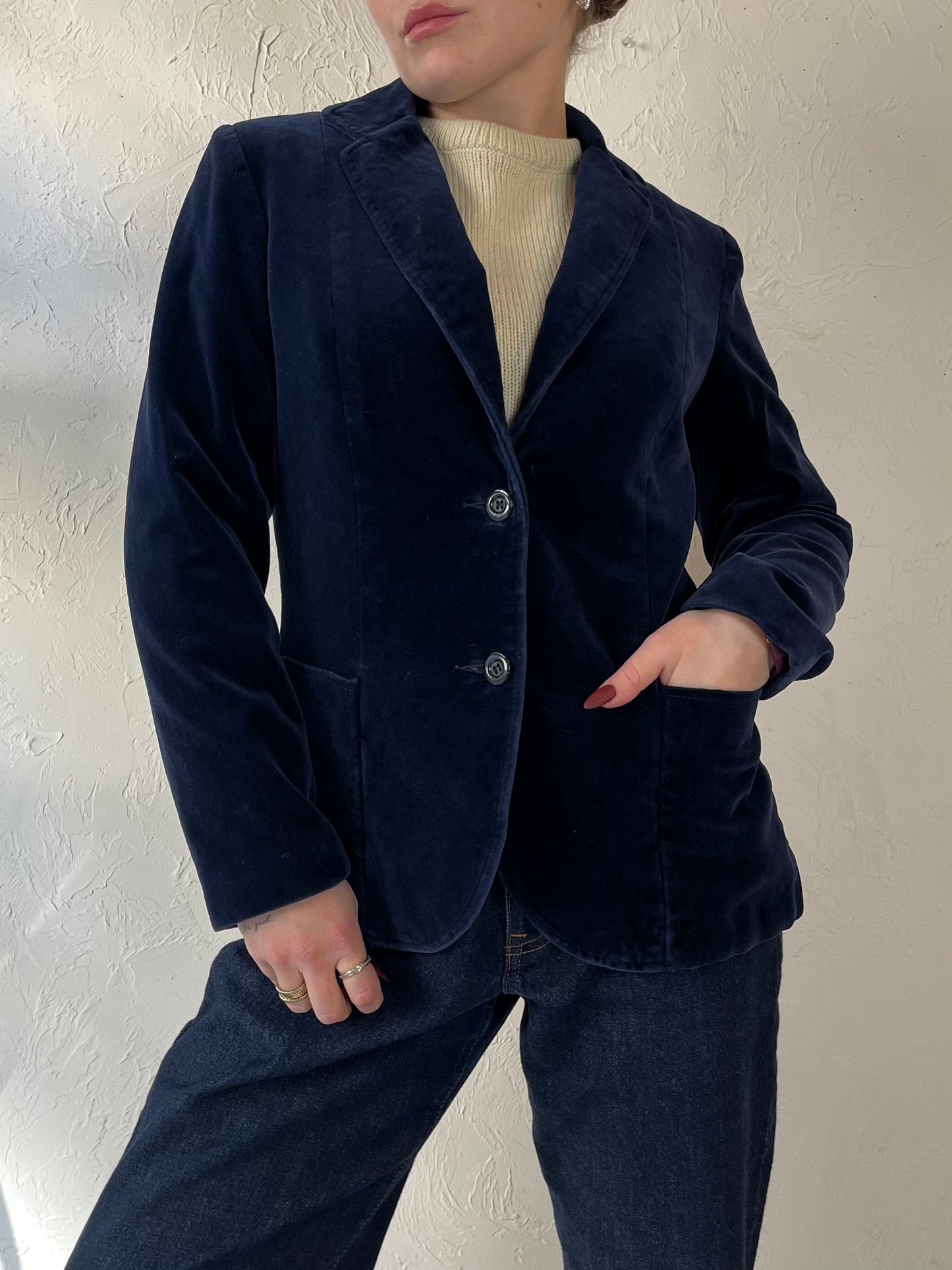 90s ‘Marjorie Hamilton’ Blue Velvet Blazer Jacket / Medium