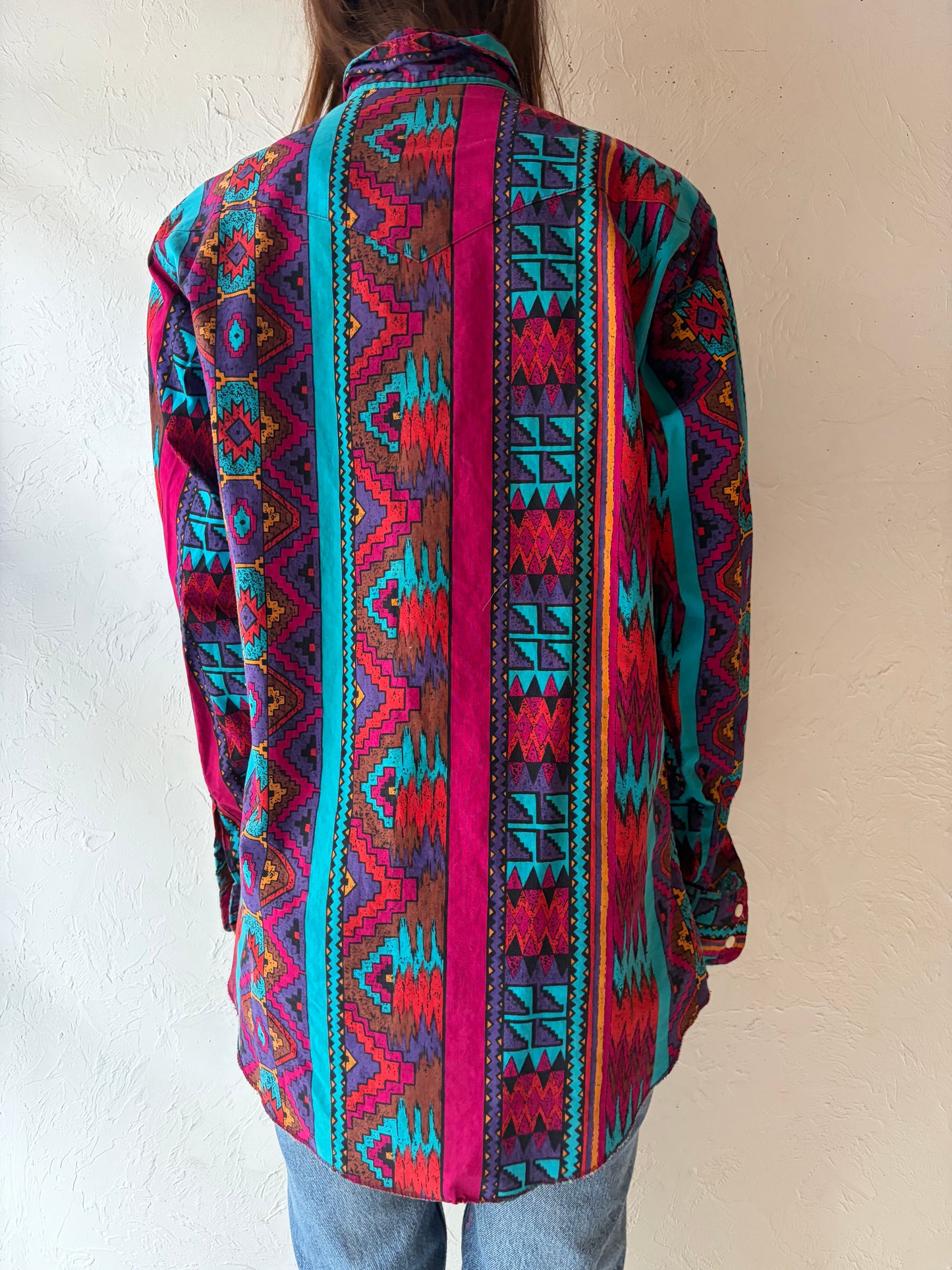 90s 'Wrangler' Aztec Button Up Shirt / Medium