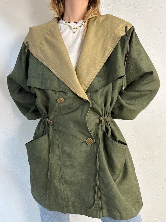 90s 'Classique Collections' Lightweight Green Hooded Drawstring Jacket / Medium