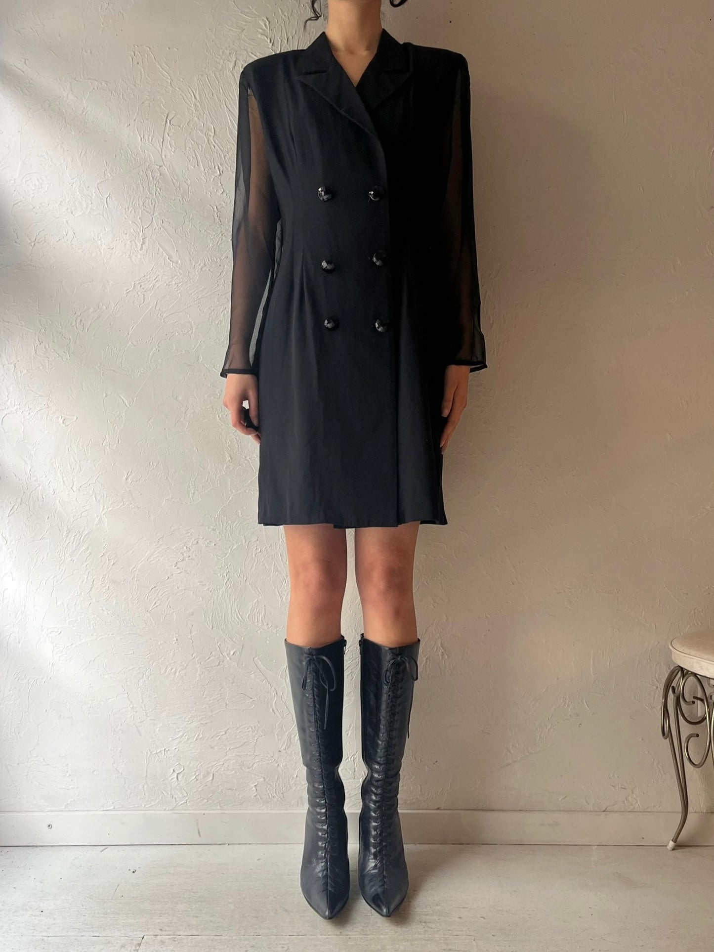 80s 'Dramatix' Black Double Breasted Mini Dress / Large