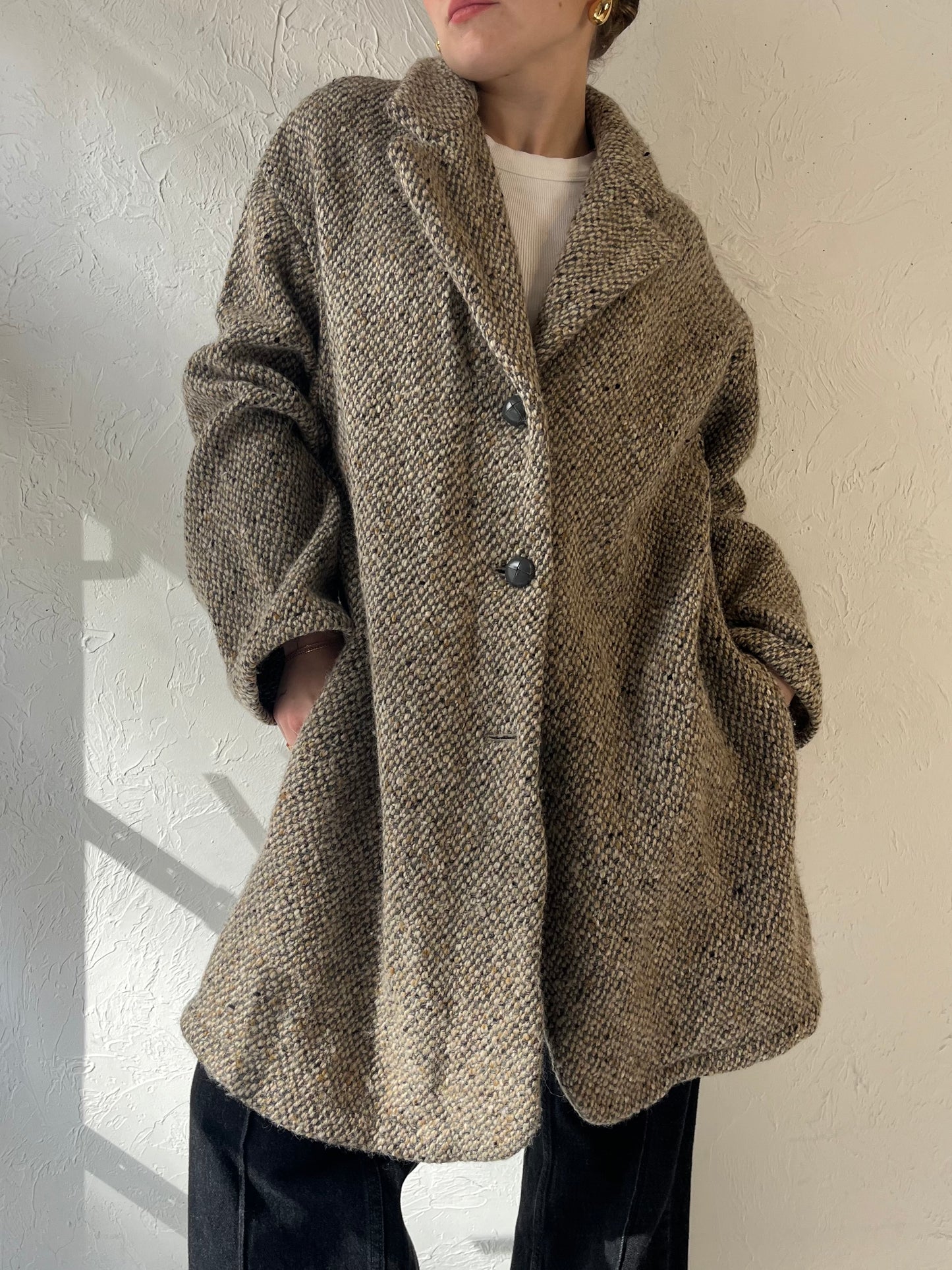 Vintage 'Henry White' Knit Wool Coat / Large