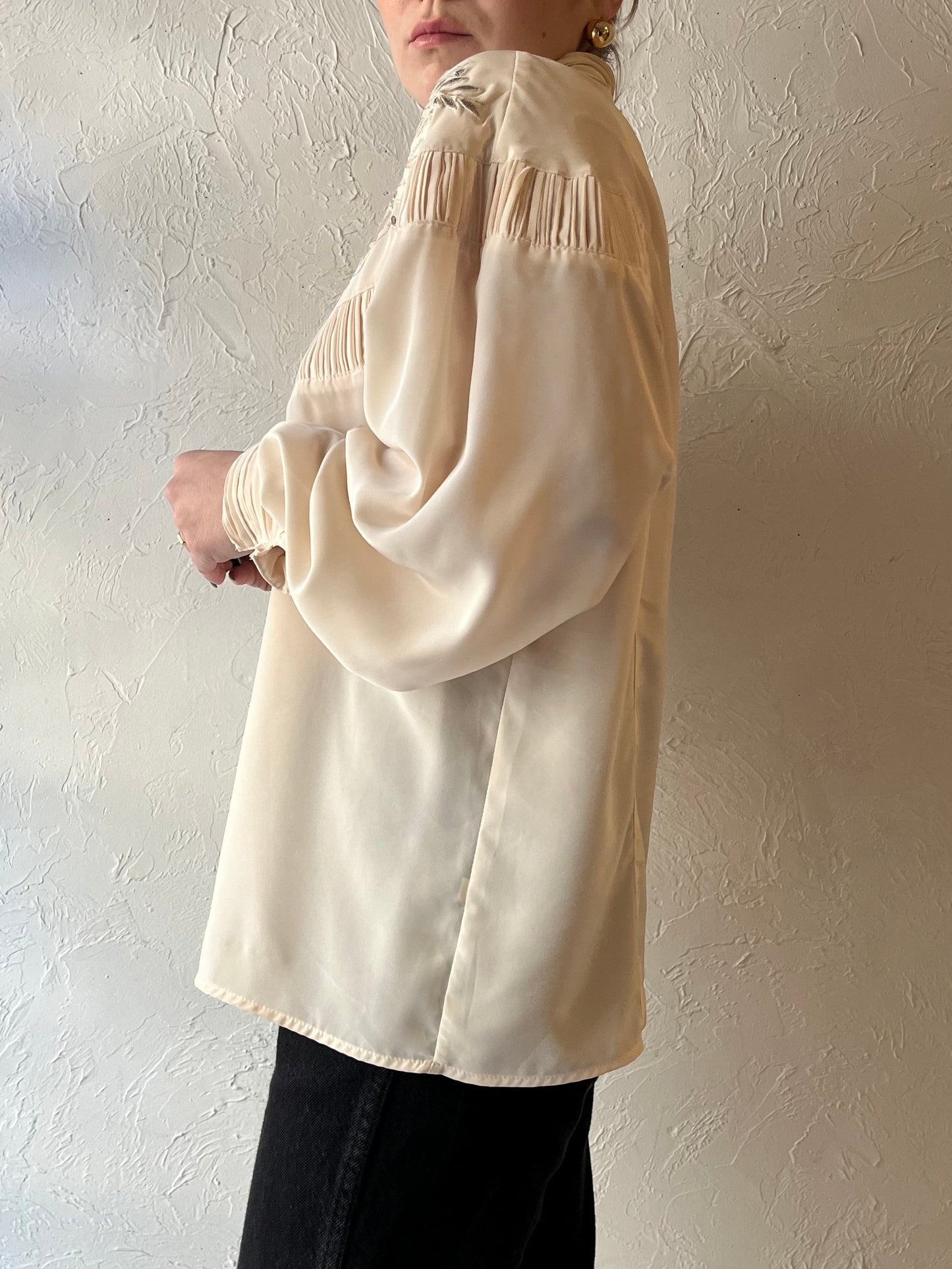 80s ‘Elite’ Cream Button Up Blouse / Large