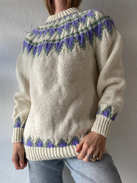 Vintage Hand Knit Acrylic Fair Isle Sweater / Medium