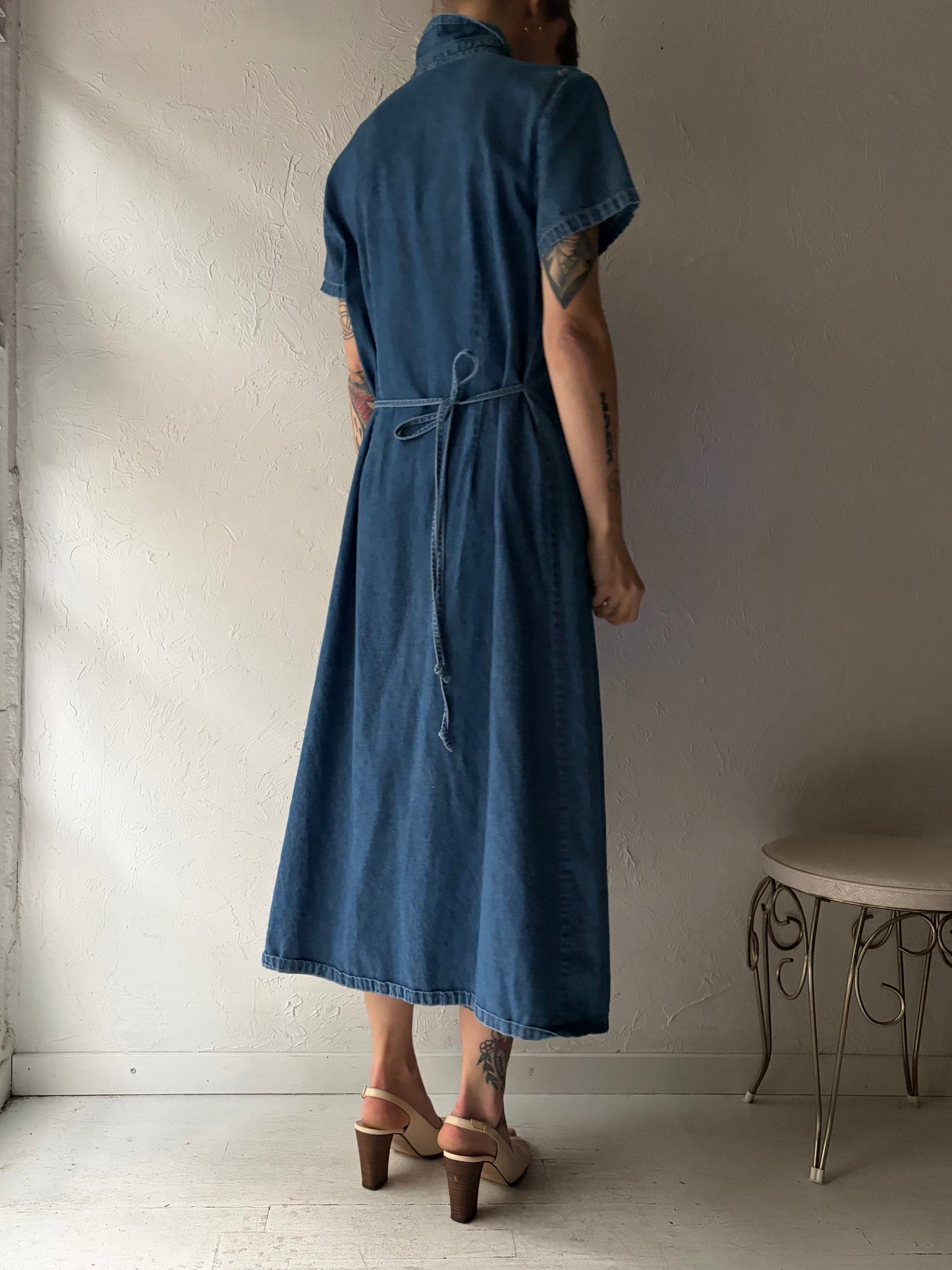 90s 'Pellini' Denim Button up Maxi Dress / Medium
